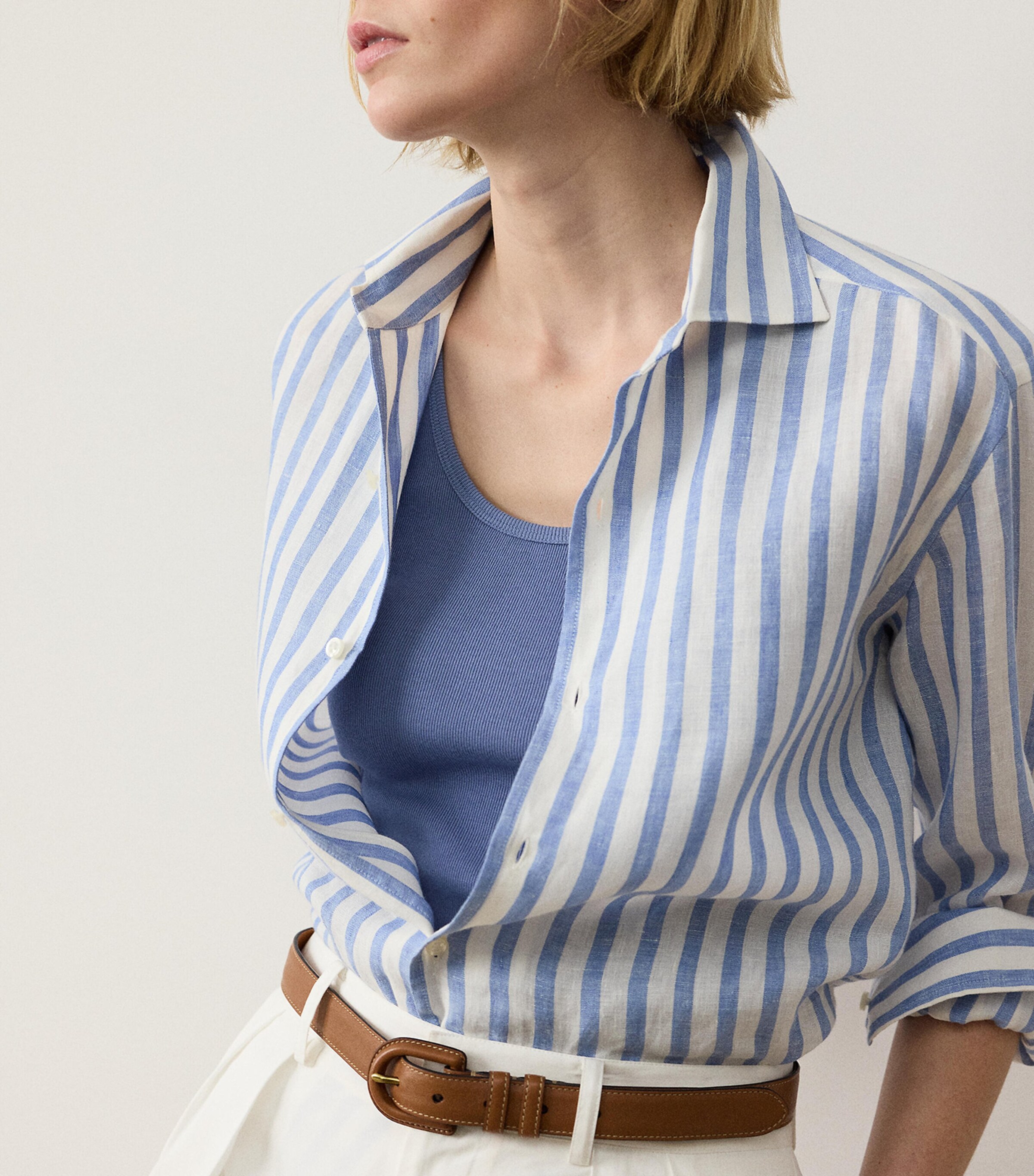 Ralph Lauren Collection Womens Linen Capri Shirt Cream/cornflower Image 10