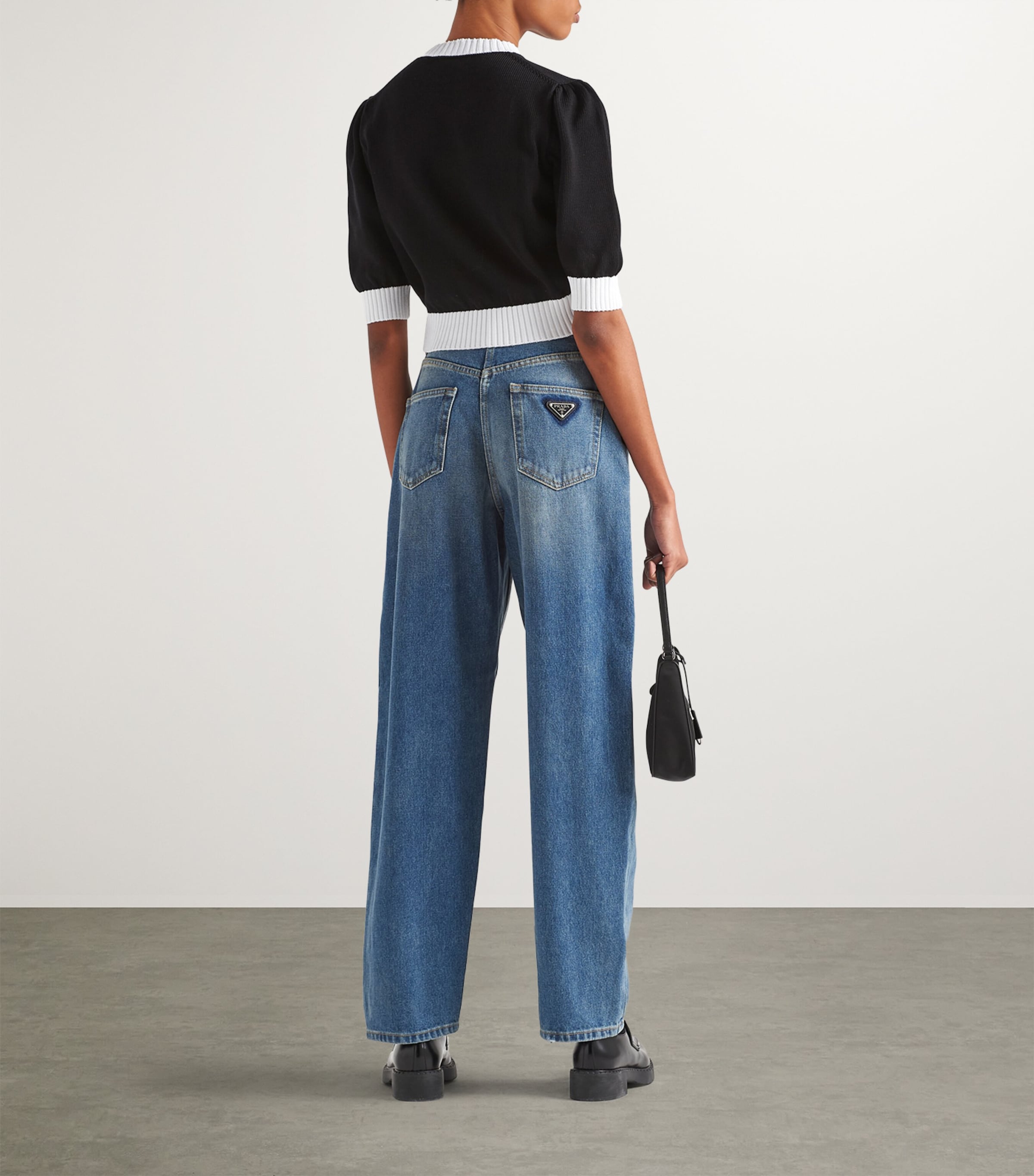 Prada Womens Triangle Wide-Leg Jeans Image 4