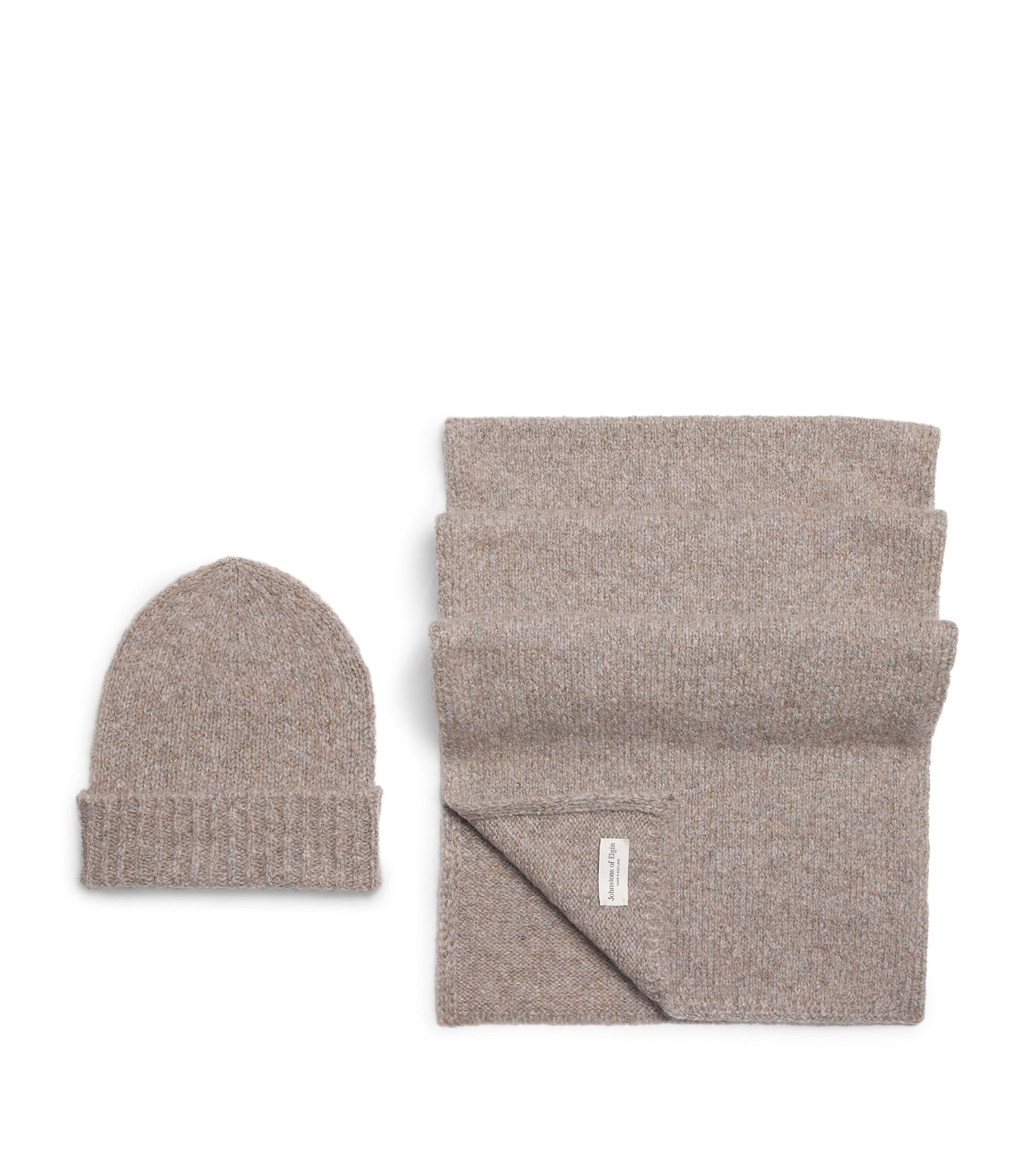 Johnstons Of Elgin Brushed Cashmere Beanie and Scarf Set Ash Image 1