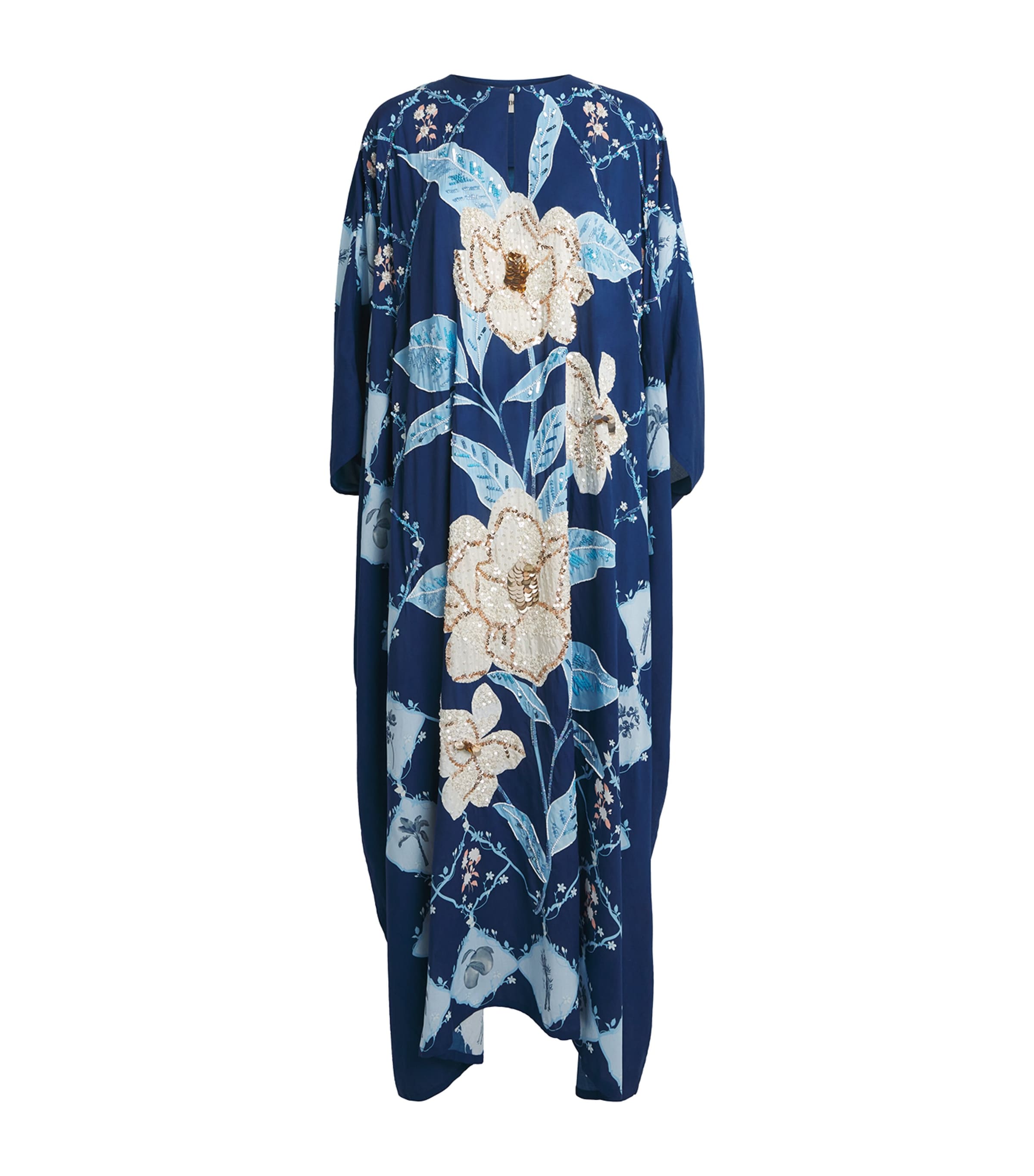 Verandah Womens Embellished Magnolia Maxi Kaftan Navy Blue Magnolia Image 1