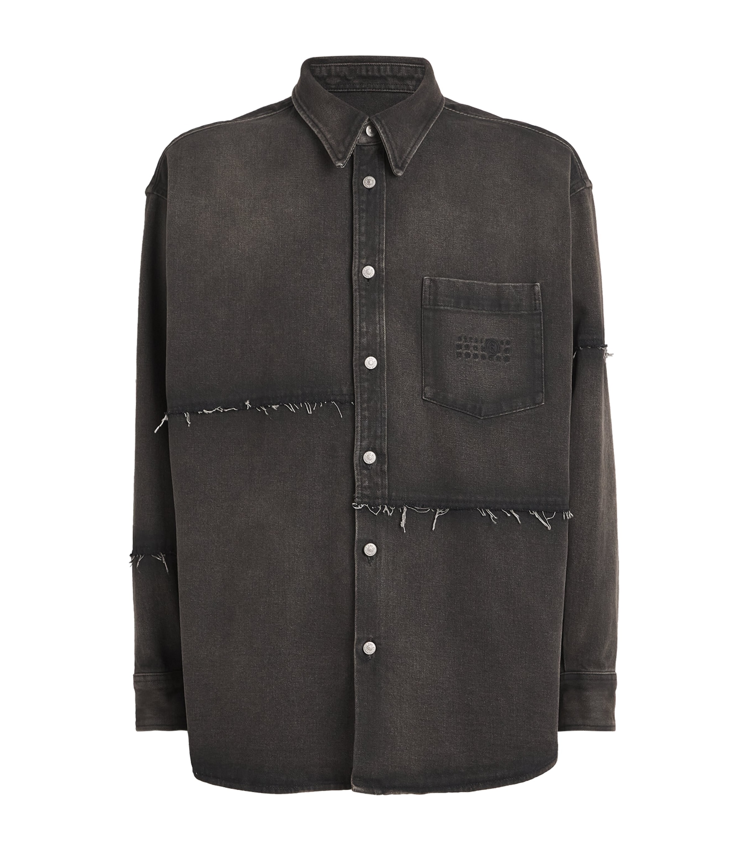 Shop Mm6 Maison Margiela Distressed Denim Shirt In Grey