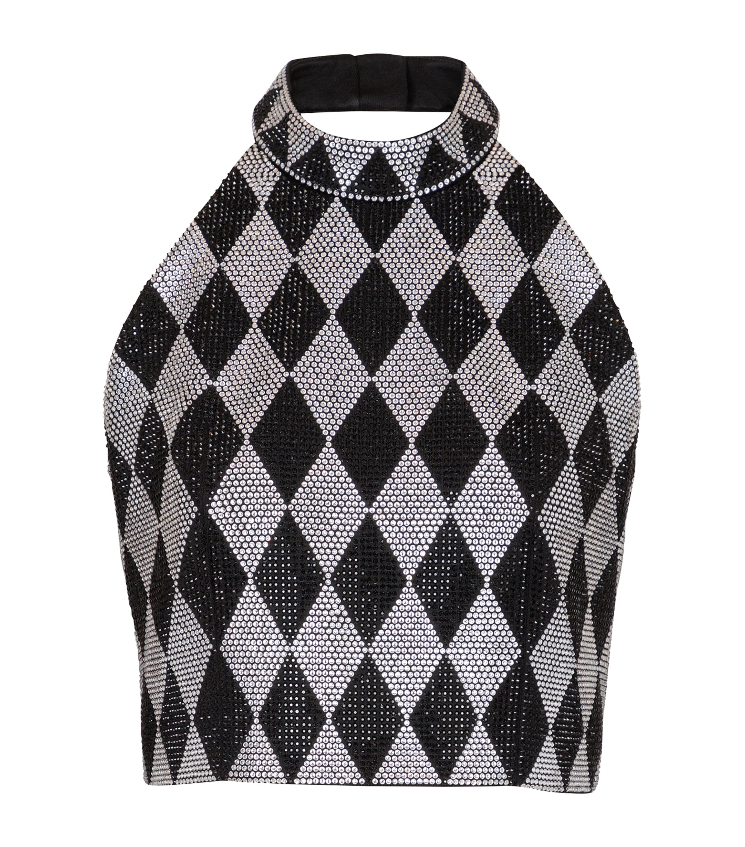 Balmain Diamond Print Crystal Embellished Top In Black