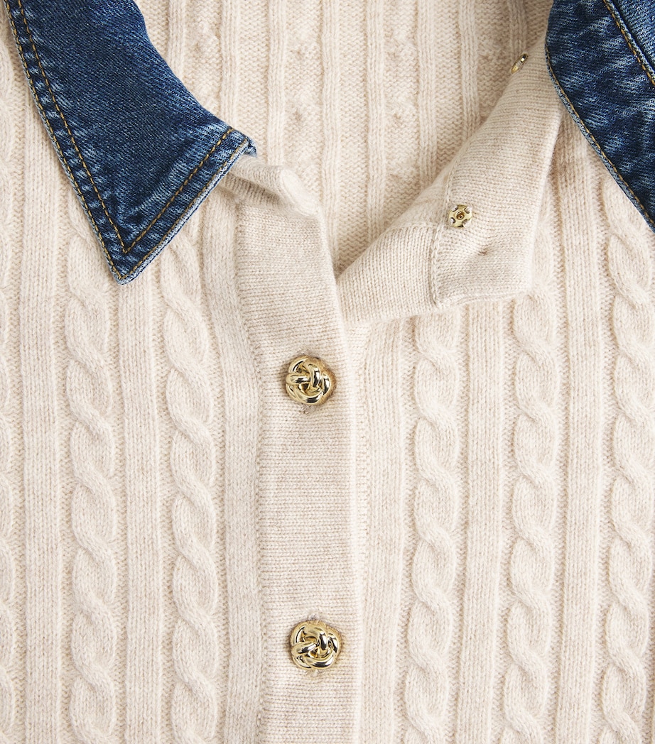 Sandro Paris Womens Wool-Cashmere Denim-Collar Cardigan Beige Image 6