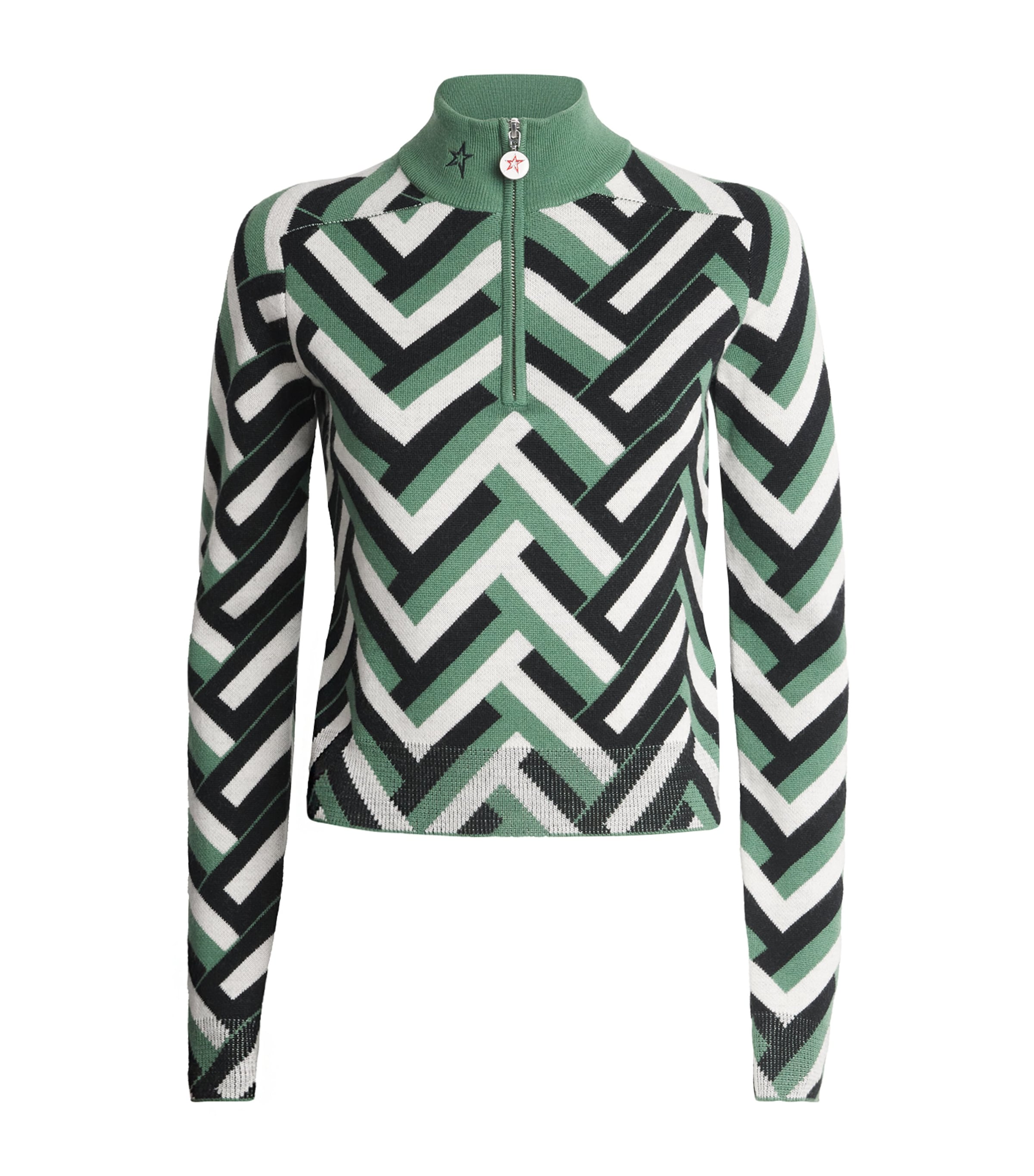 Perfect Moment Merino Wool La Tour Quarter-zip Sweater In Green