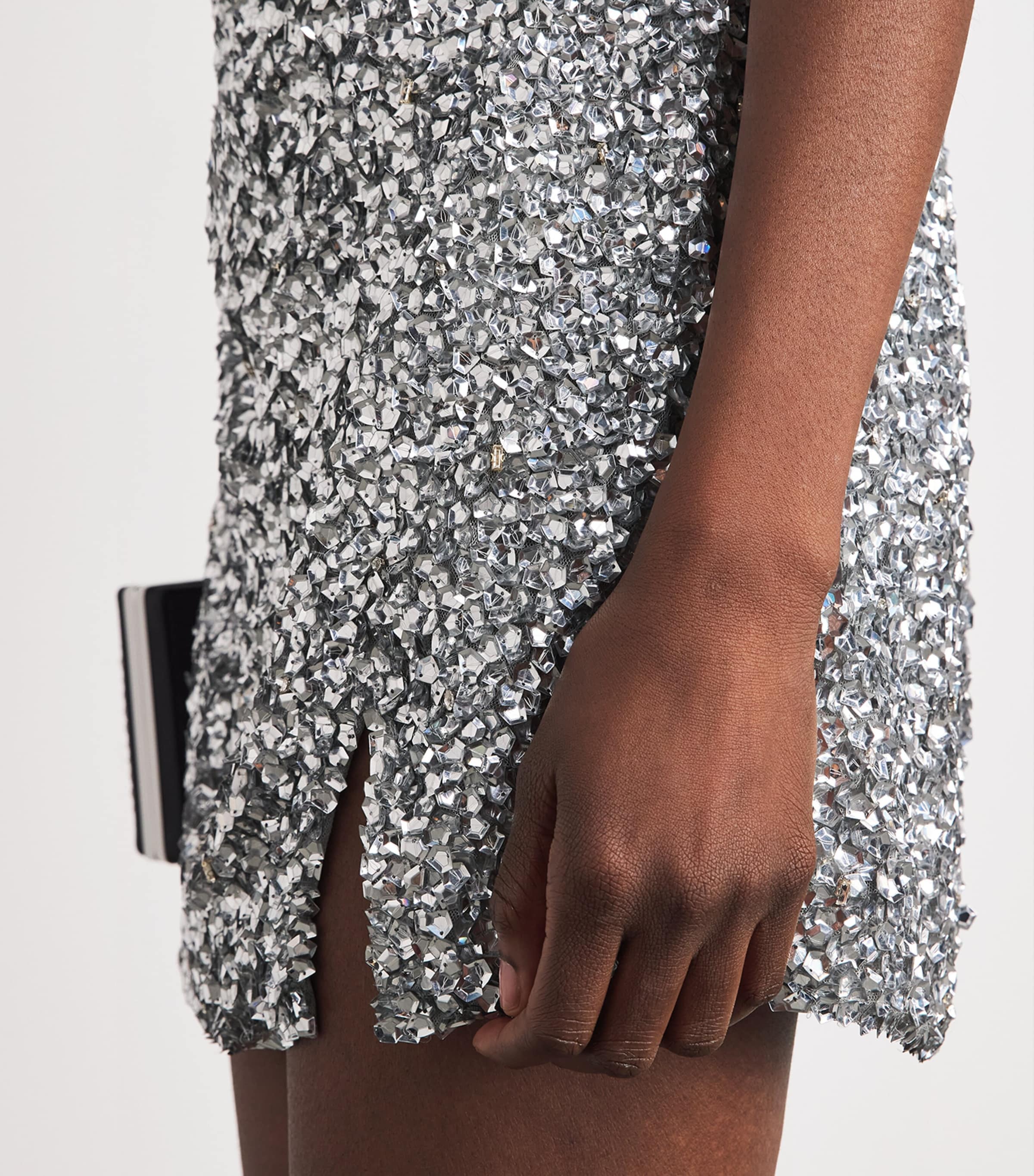 Rachel Gilbert Womens Embellished Zayn Mini Dress Silver Image 5