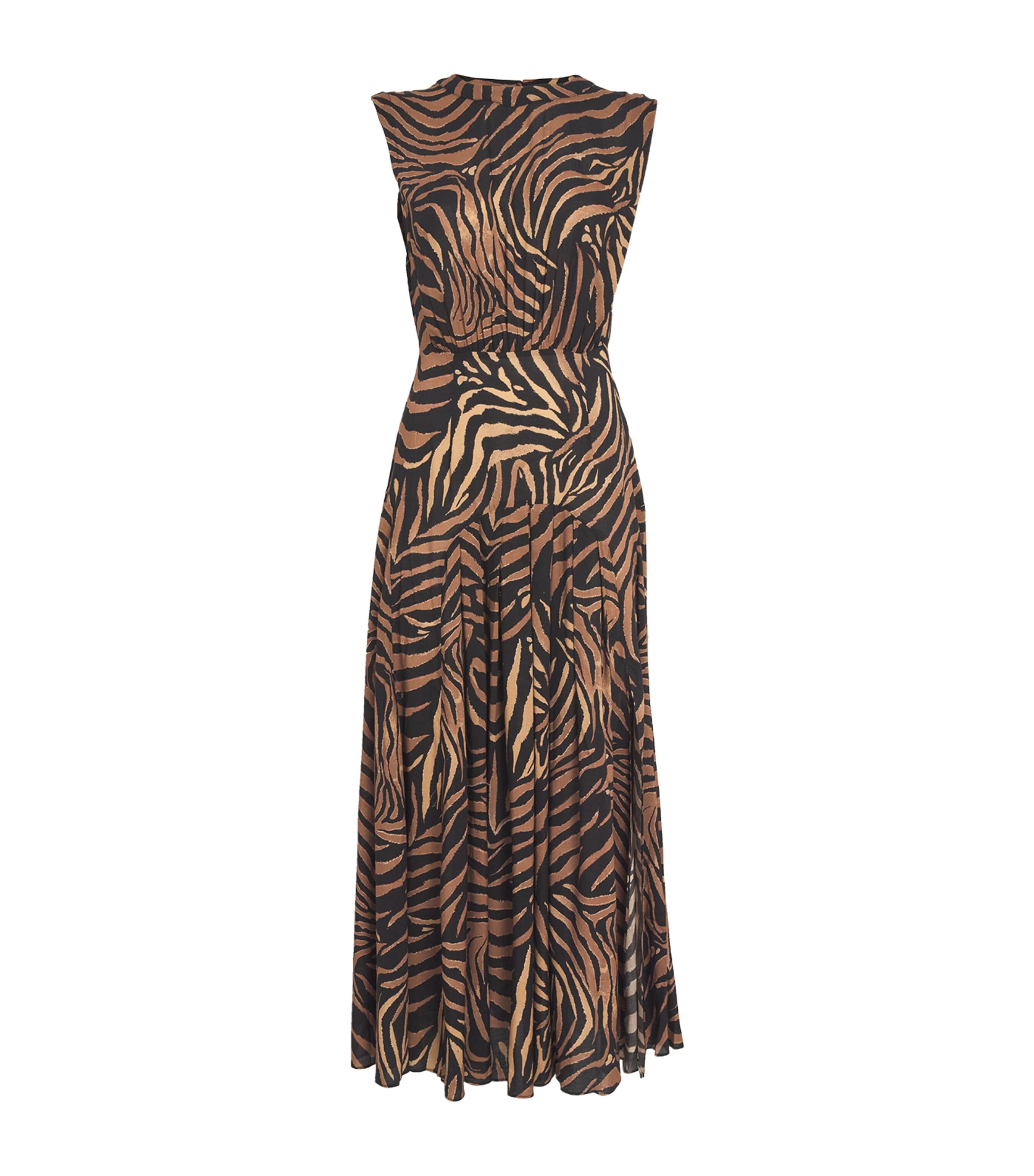 Shop Rixo London Tiger Print Coralie Midi Dress In Black