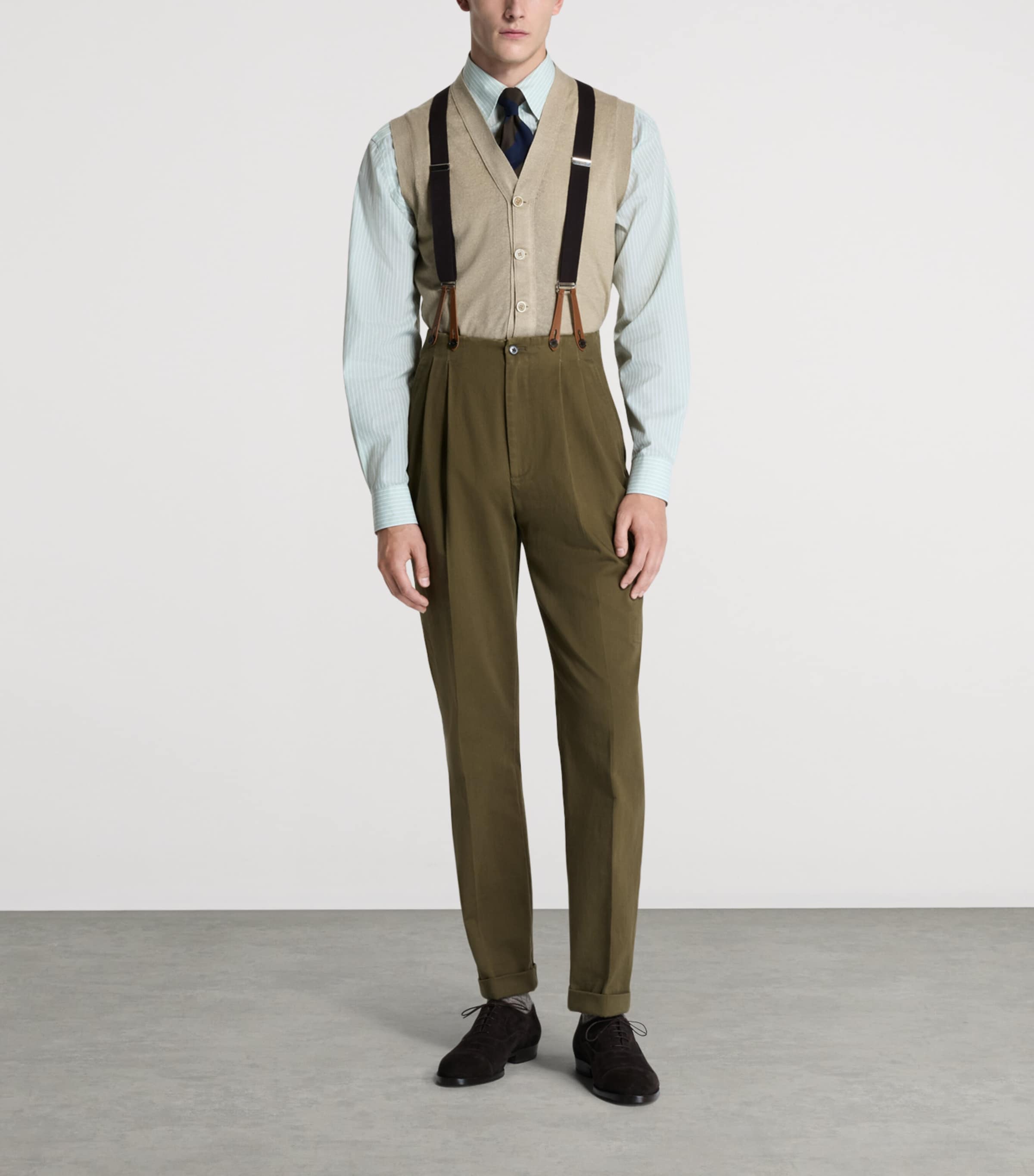 Dunhill Mens Cotton Double-Pleat Chinos Image 2