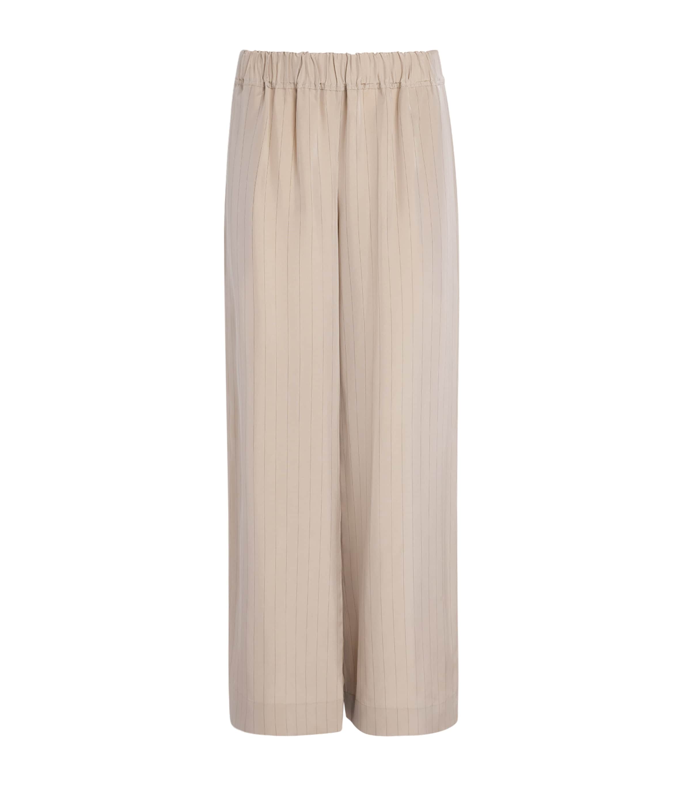 Liberowe Womens Pinstripe Palazzo Trousers Beige Pinstripe Image 1