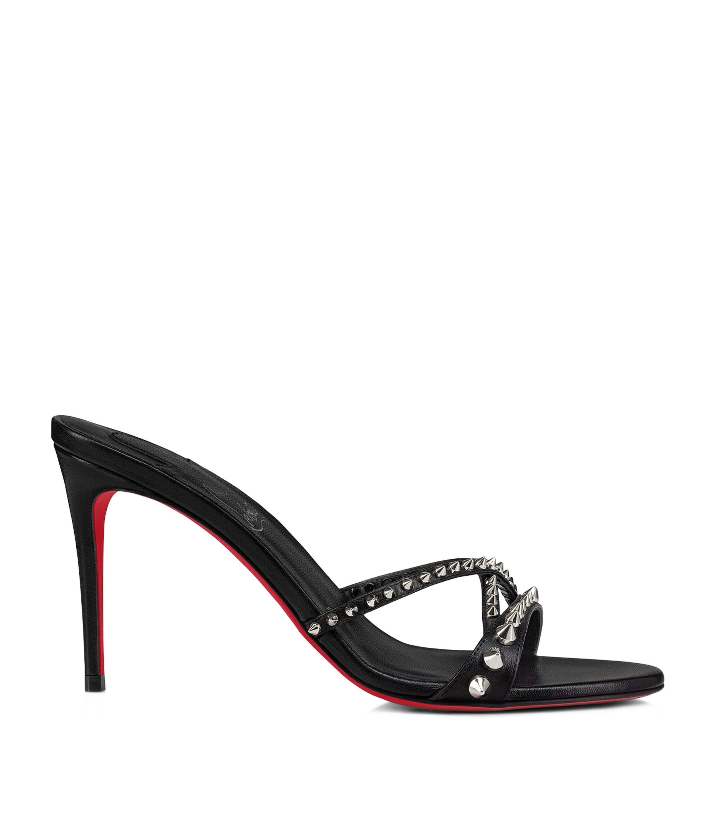 Christian Louboutin Tatoosh Spikes Red Sole Slide Sandals In Black