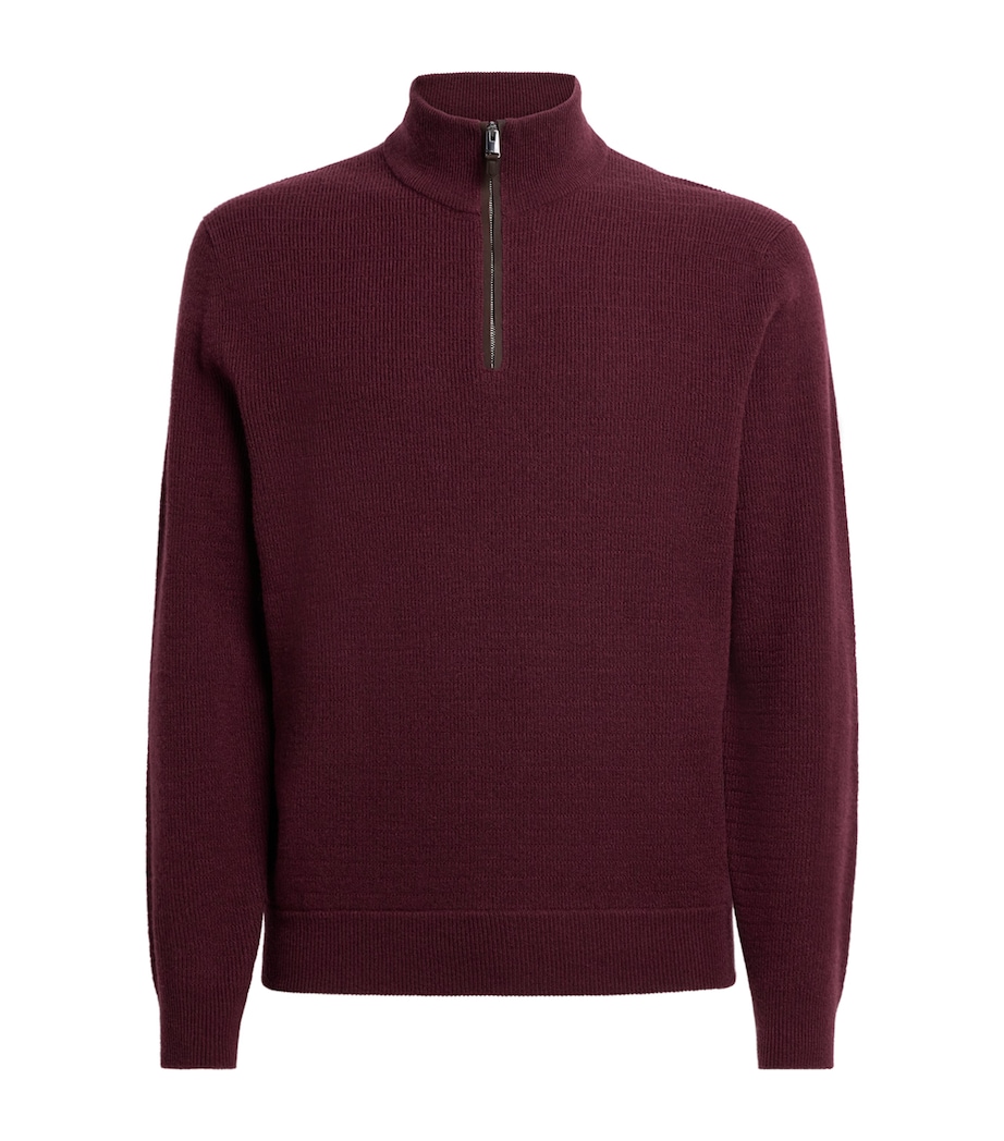 Canali Mens Virgin Wool-Cashmere Quarter-Zip Sweater Red Image 1