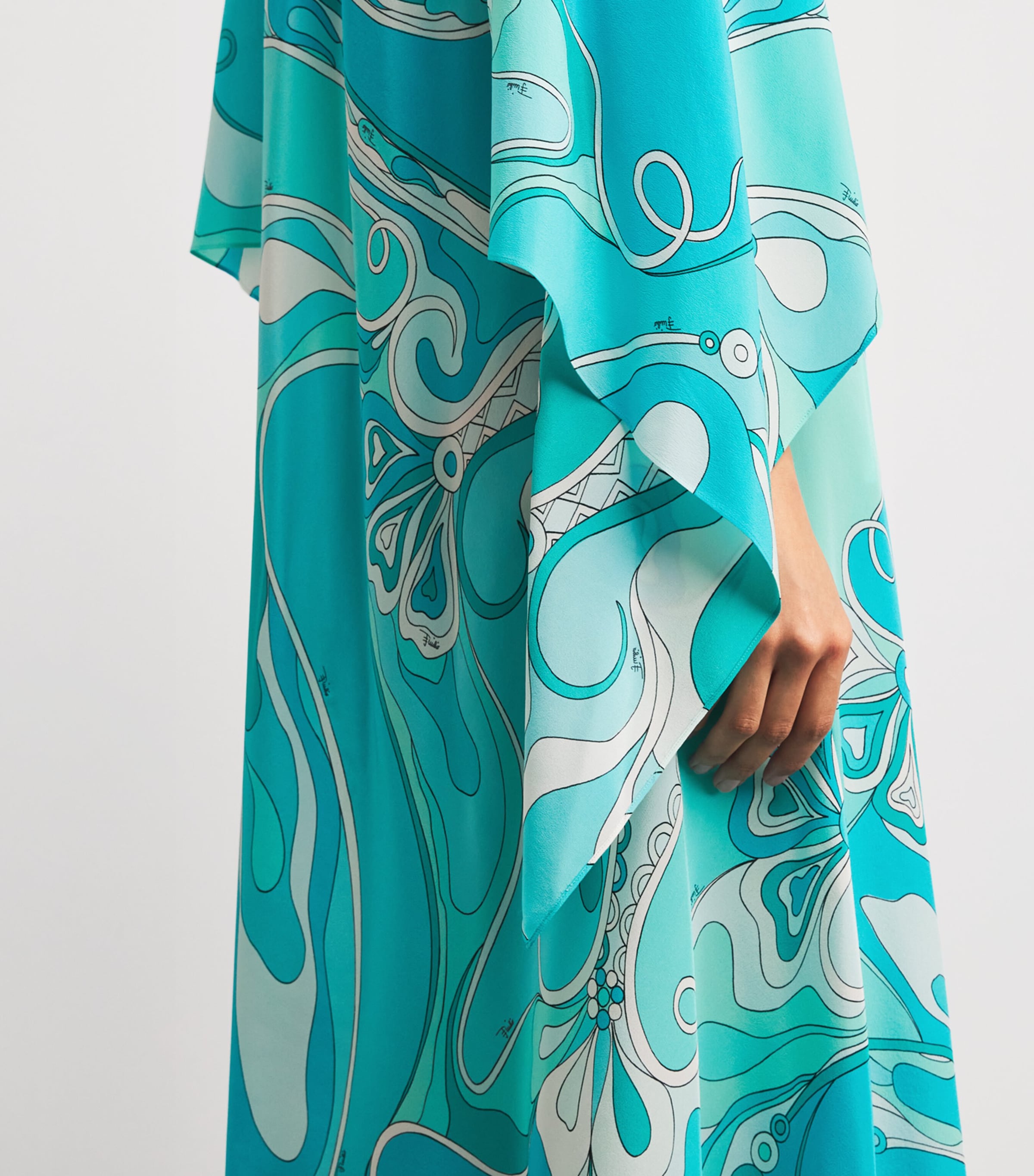 Silk Orchidee Print Kaftan 019/TURQUOISE Image 5