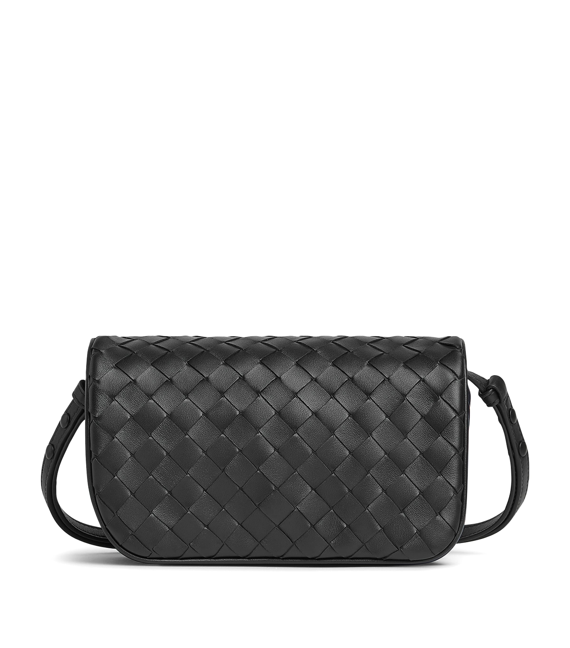 Bottega Veneta Lambskin Intrecciato Puff Pouch Shoulder Bag In Black