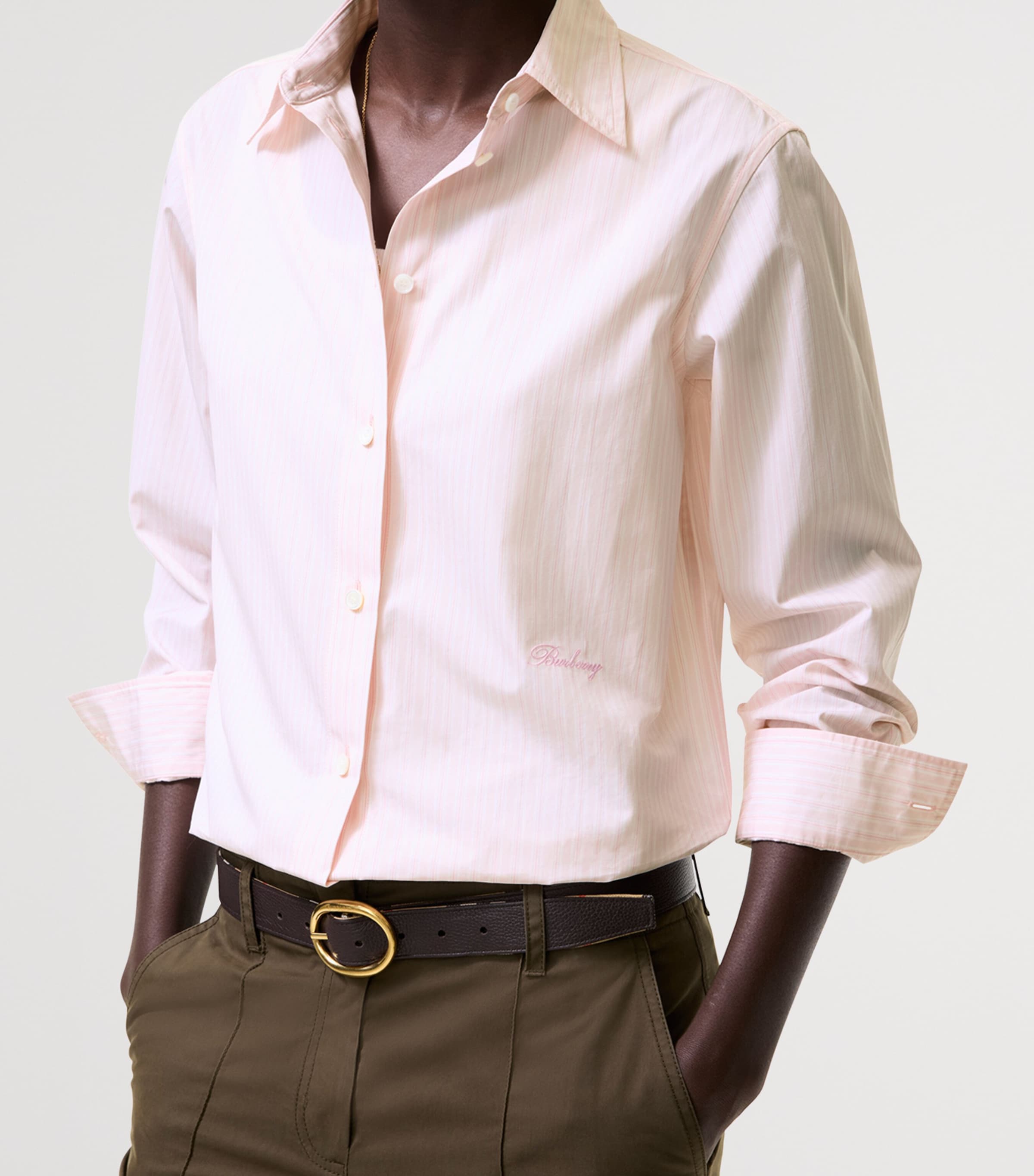 Burberry Womens Cotton Stripe Shirt Frosty Pink Stripe Image 3
