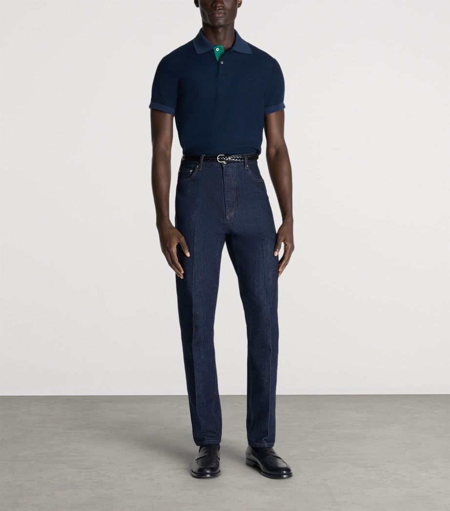 Dunhill Mens Cotton Piqué Polo Shirt Navy Image 2