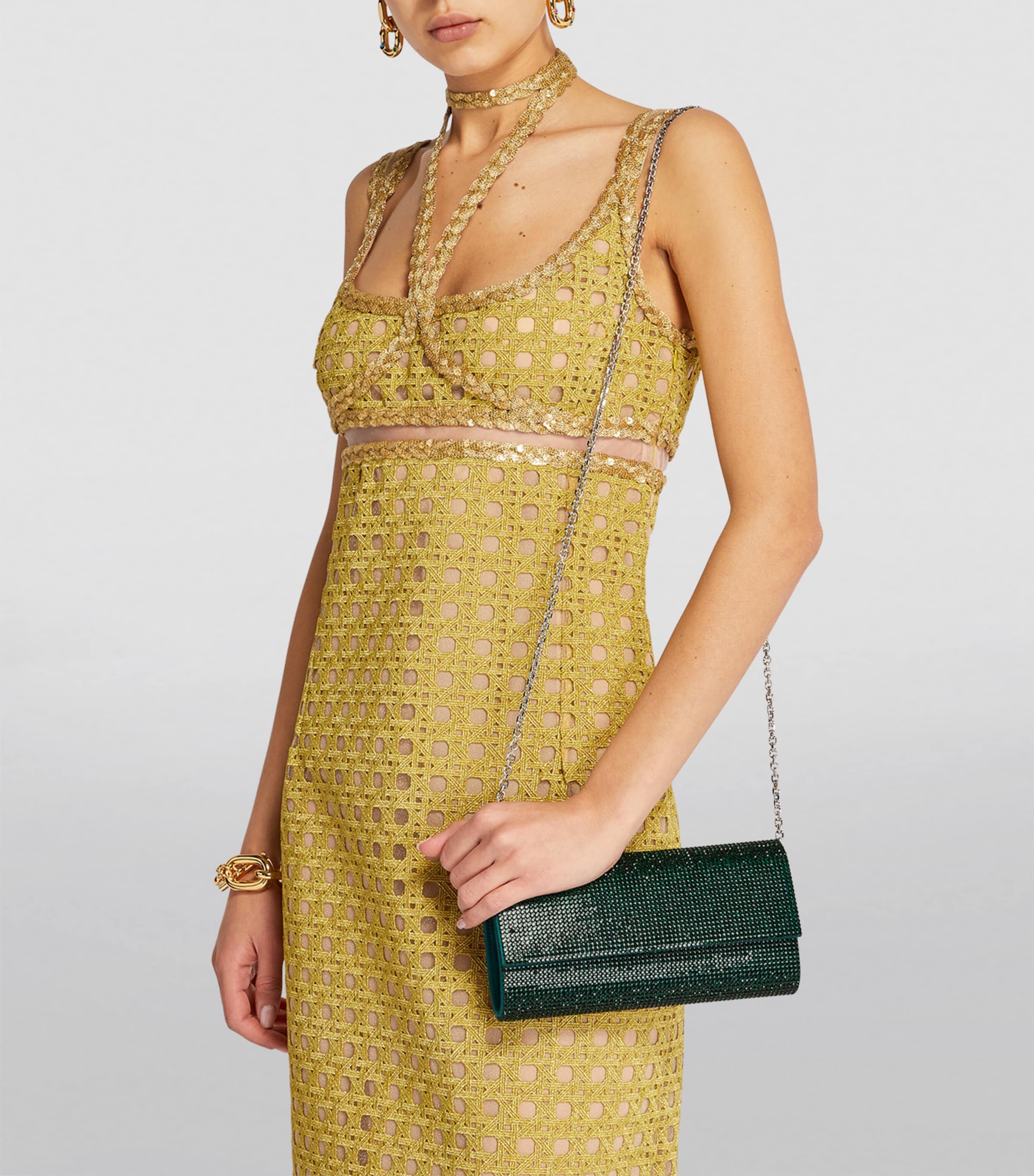 Satin Crystal-Embellished Perry Clutch Bag SEMER-SILVER EMERALD Image 4