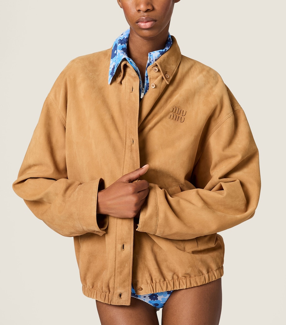 Miu Miu Womens Waxed Suede Jacket Neutral Image 4