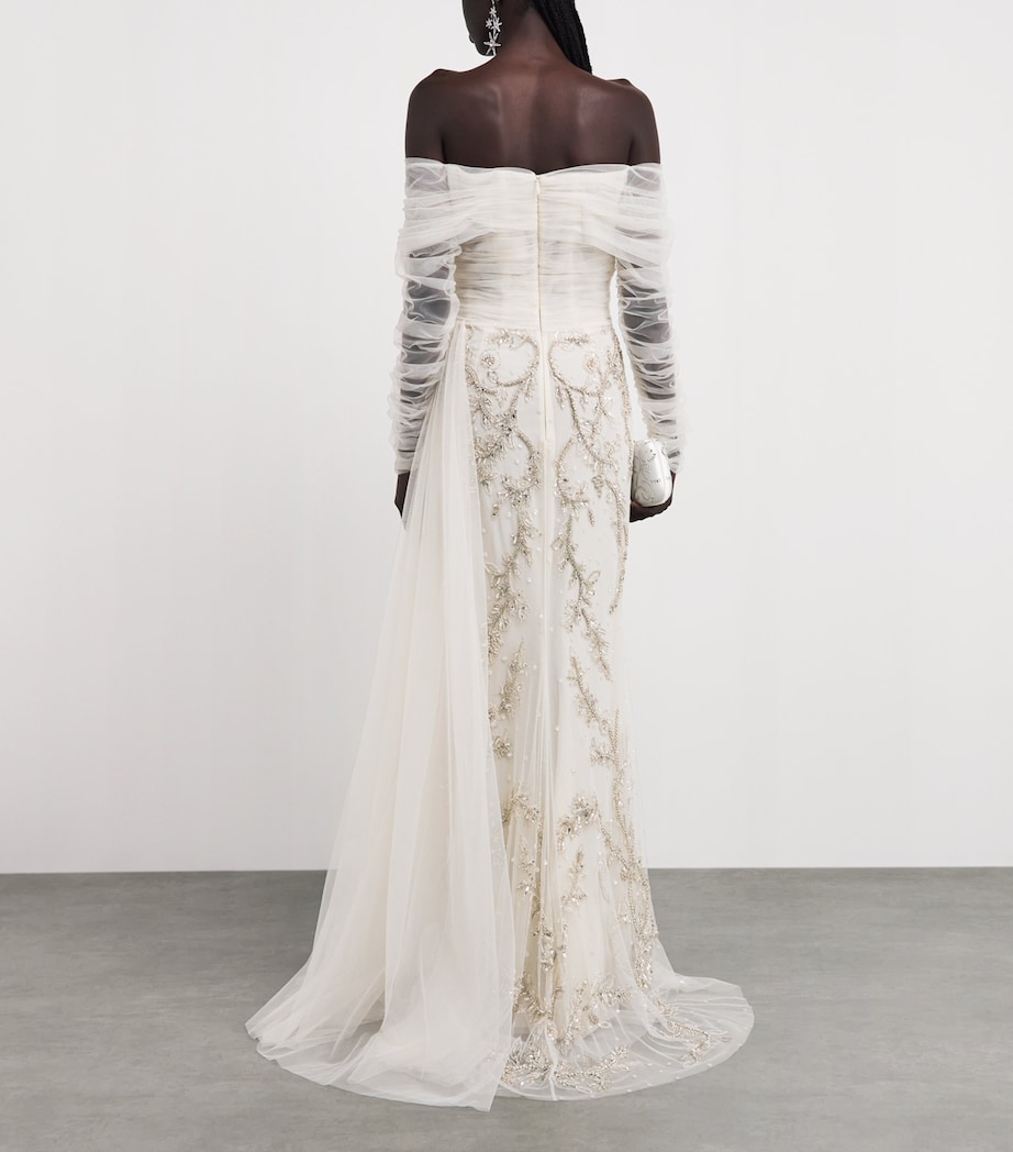 Zuhair Murad Womens Embroidered Off-The-Shoulder Gown Birch Image 4