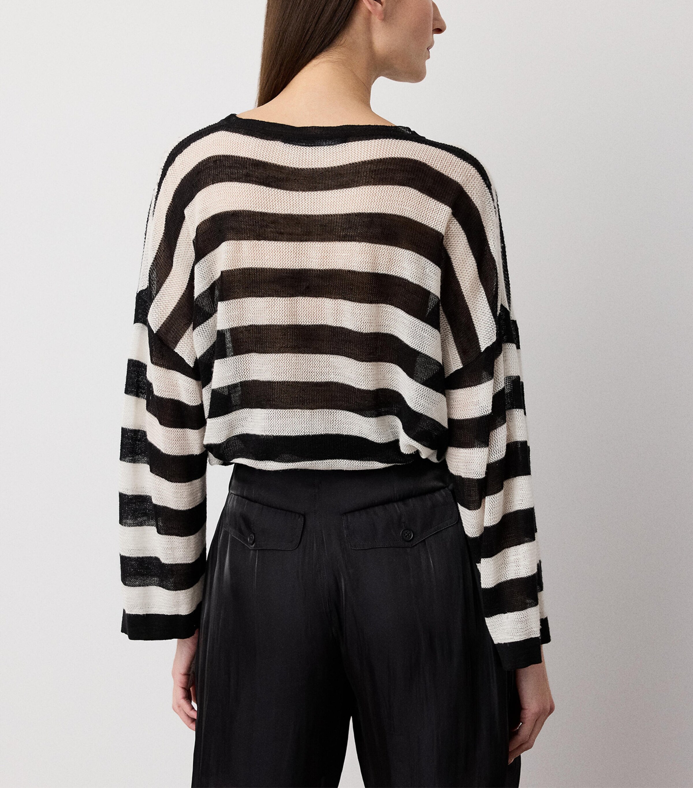 Ralph Lauren Collection Womens Mulberry Silk-Linen Stripe Sweater Black Image 3