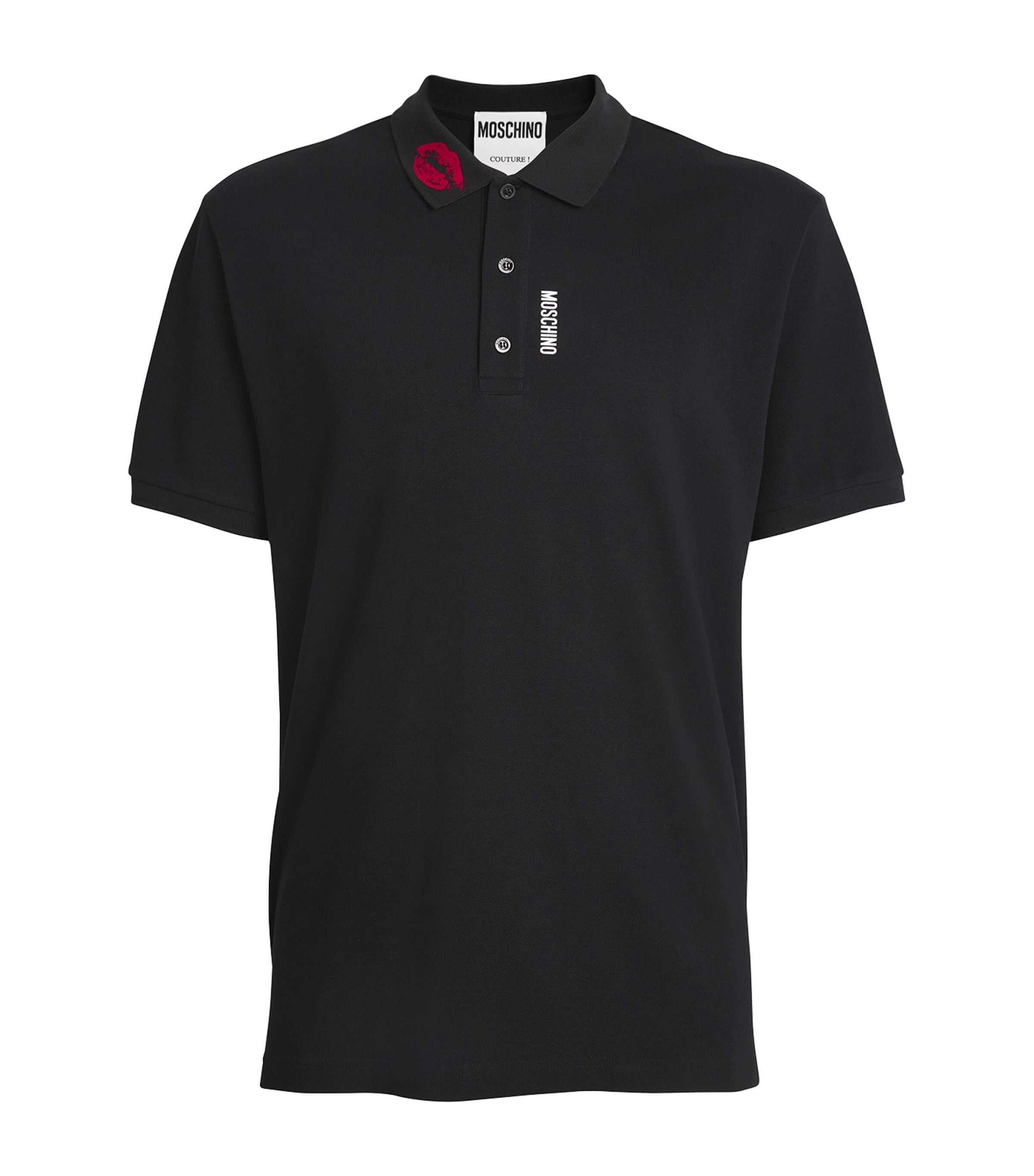 Shop Moschino Cotton Lipstick Collar Polo Shirt In Black