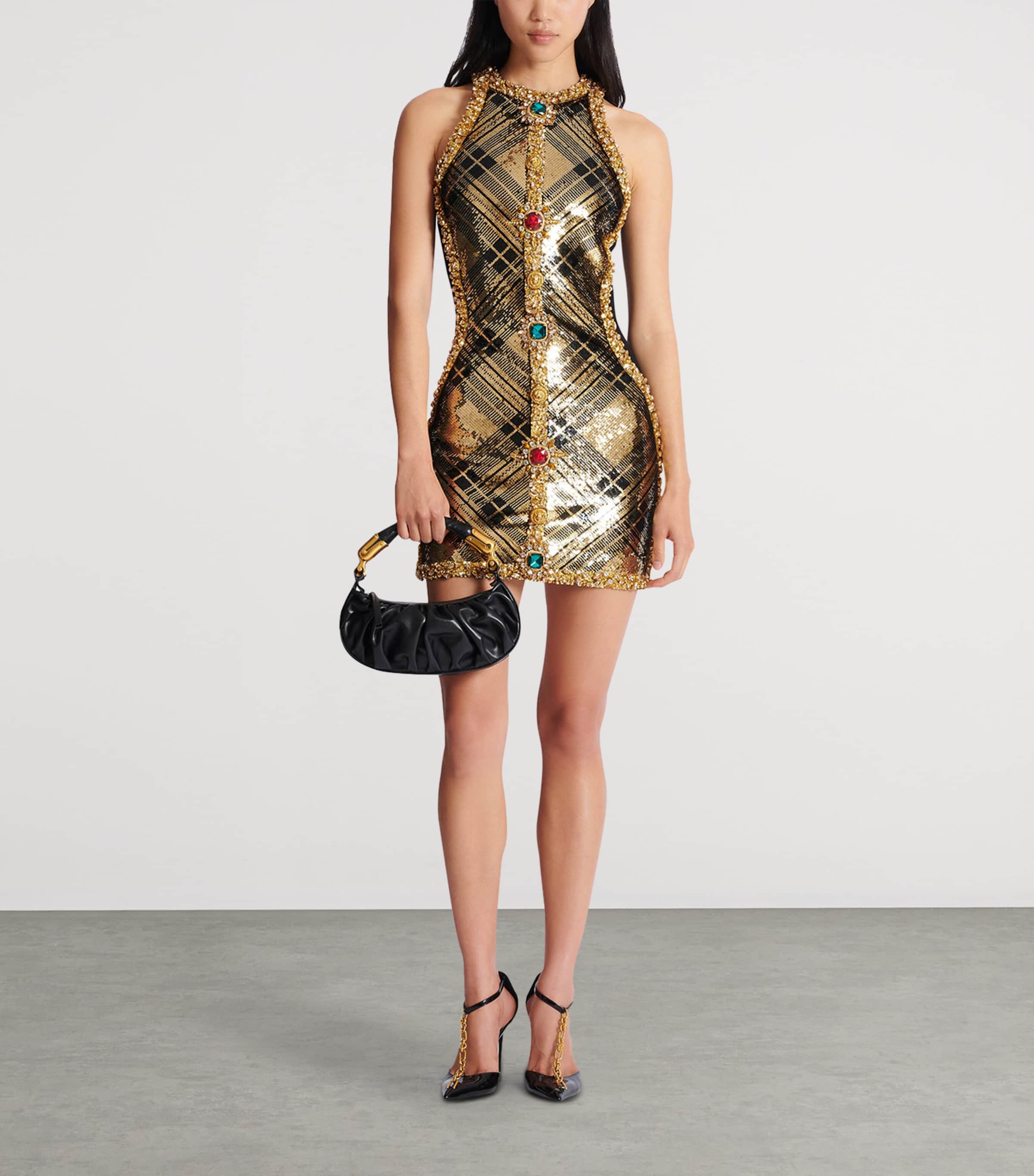 slim fit dress slacks Balmain Black Shinny Glitter Gold Fringe Runway Mini Dress Size 40   THE-ECHELON