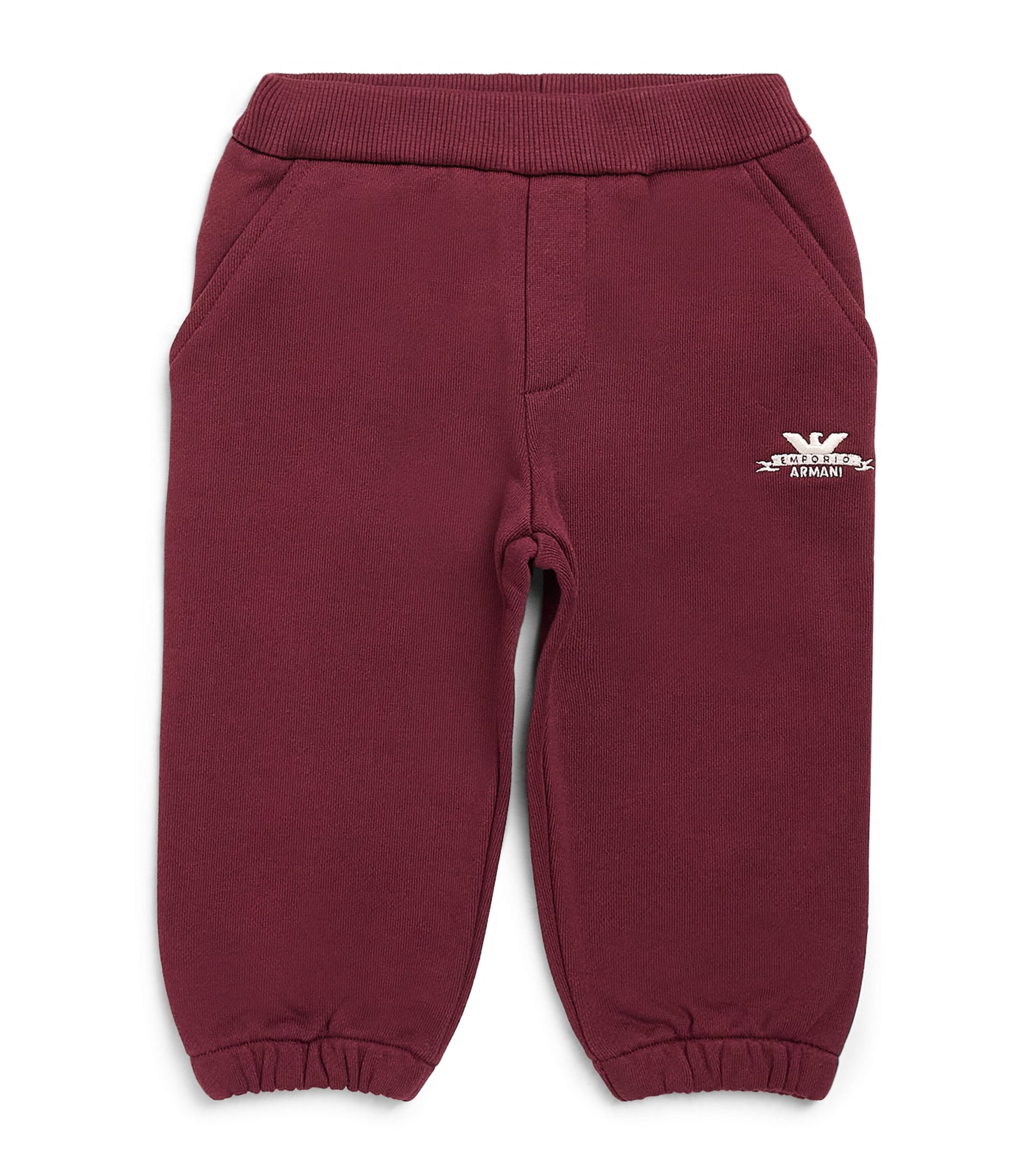 Emporio Armani Kids Cotton Logo Sweatpants (6-36 Months) Maroon Banner Image 1
