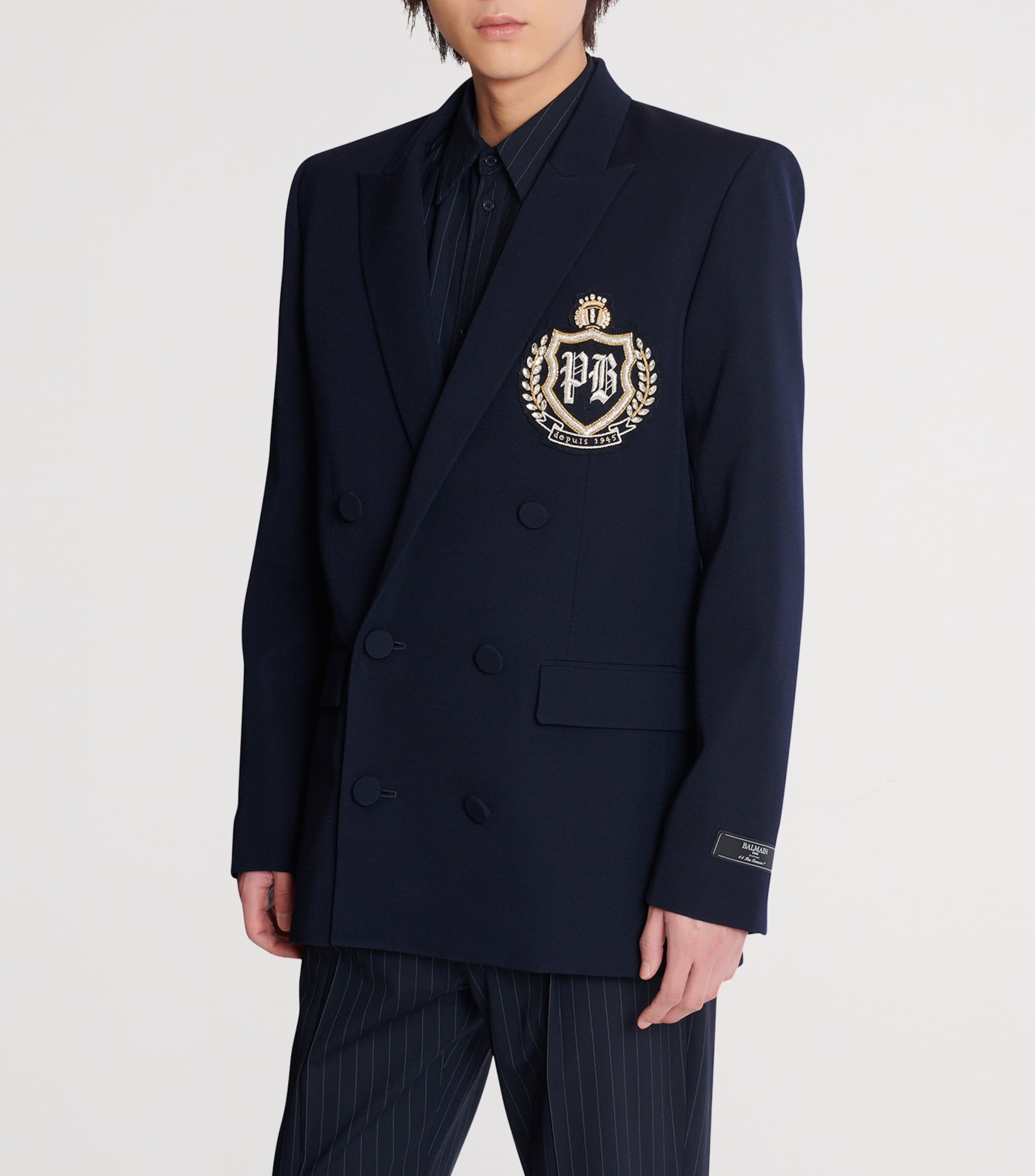 Wool Crystal-Embellished Emblem Blazer SFI BLEU/CRISTAL Image 7