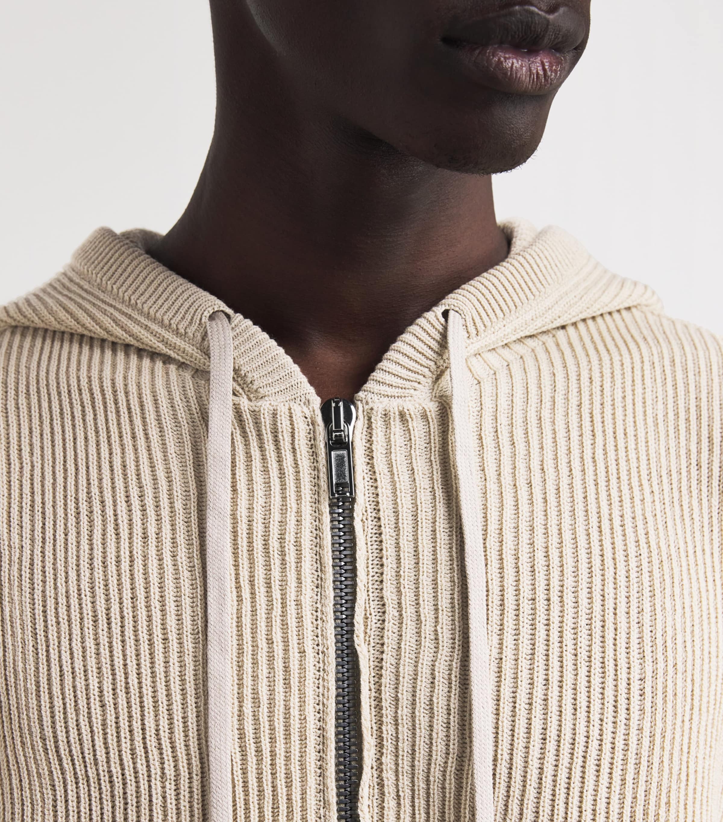 Rick Owens Mens Wool Ribbed Zip-Up Hoodie Sand/ Image 3