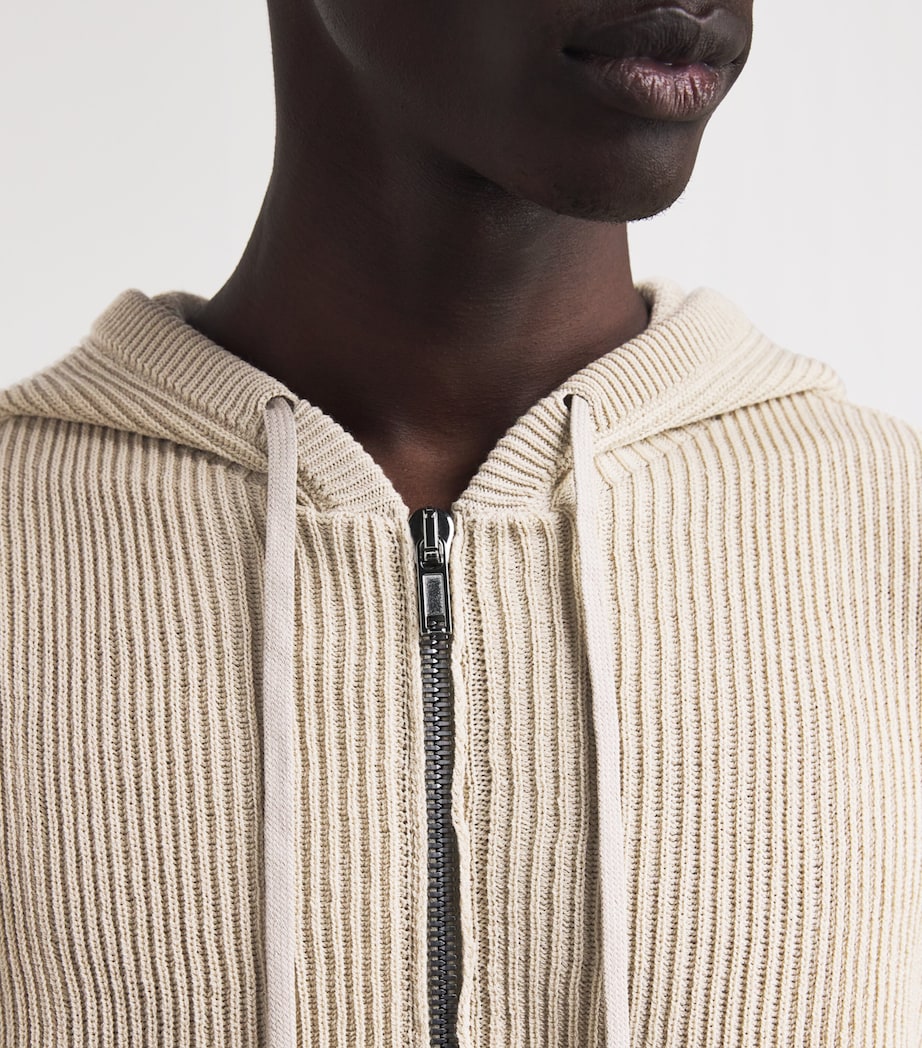Rick Owens Mens Wool Ribbed Zip-Up Hoodie Sand/ Image 3
