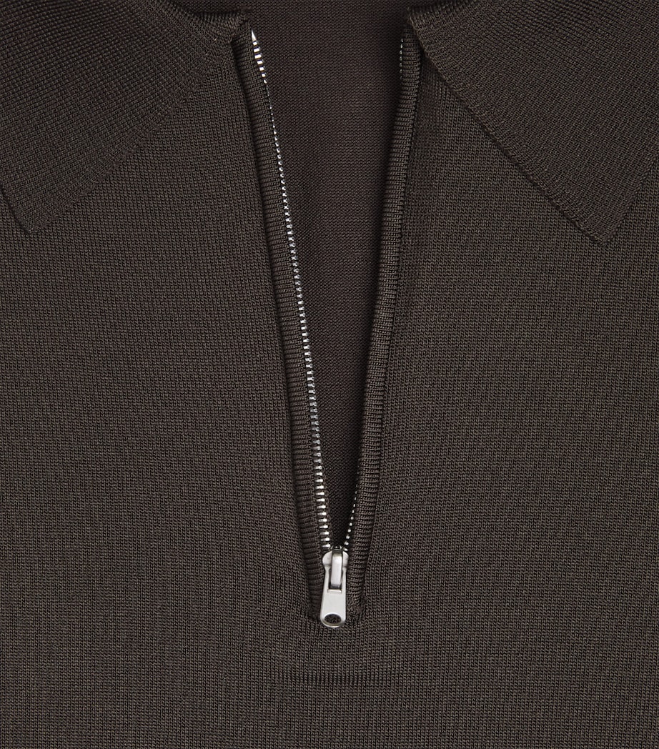 Sandro Paris Mens Zip-Up Polo Shirt Chocolate Image 6