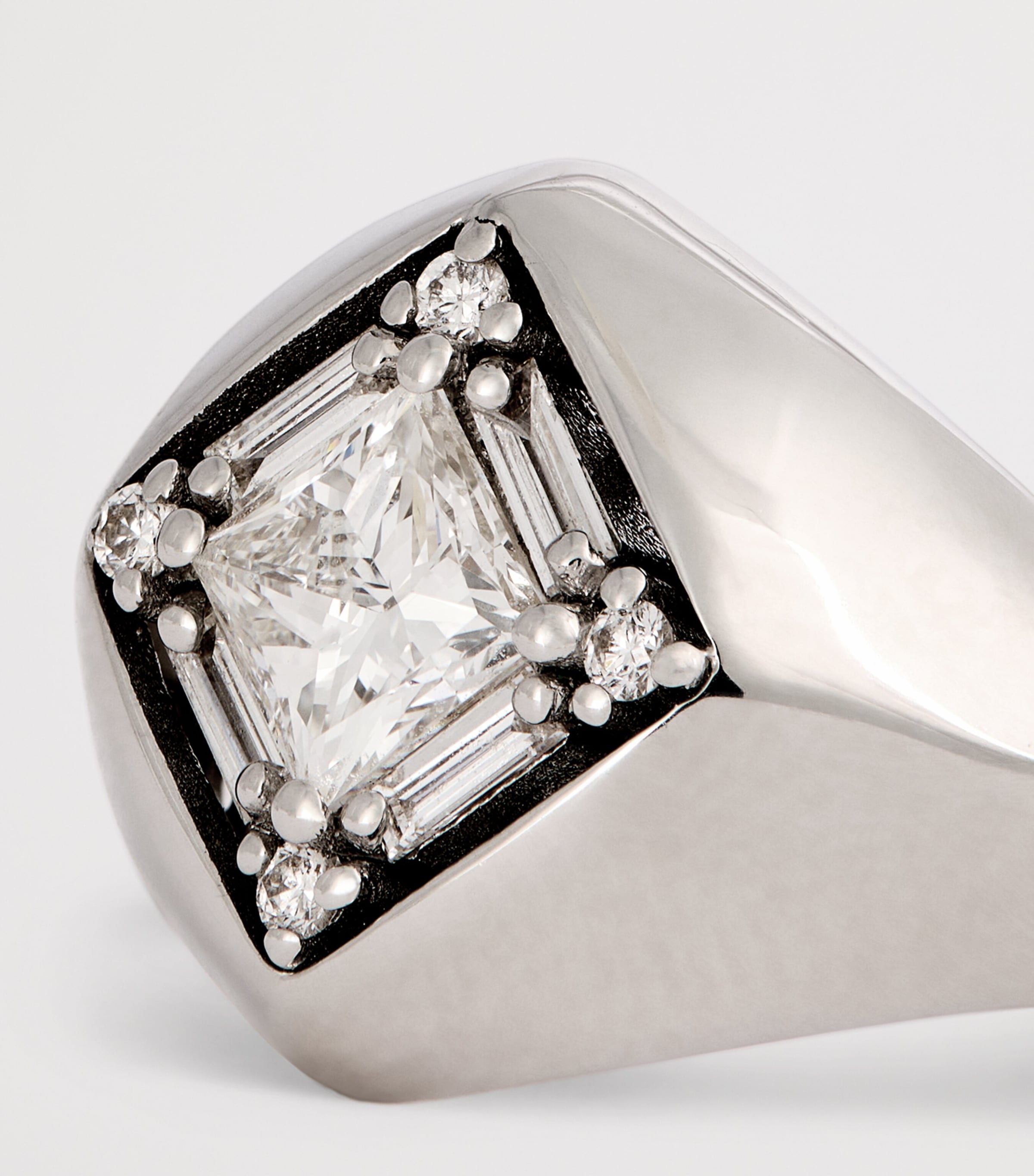 White Gold and Diamond Princess Diamond Signet Ring (Size 4) 18K WG/WD Image 5