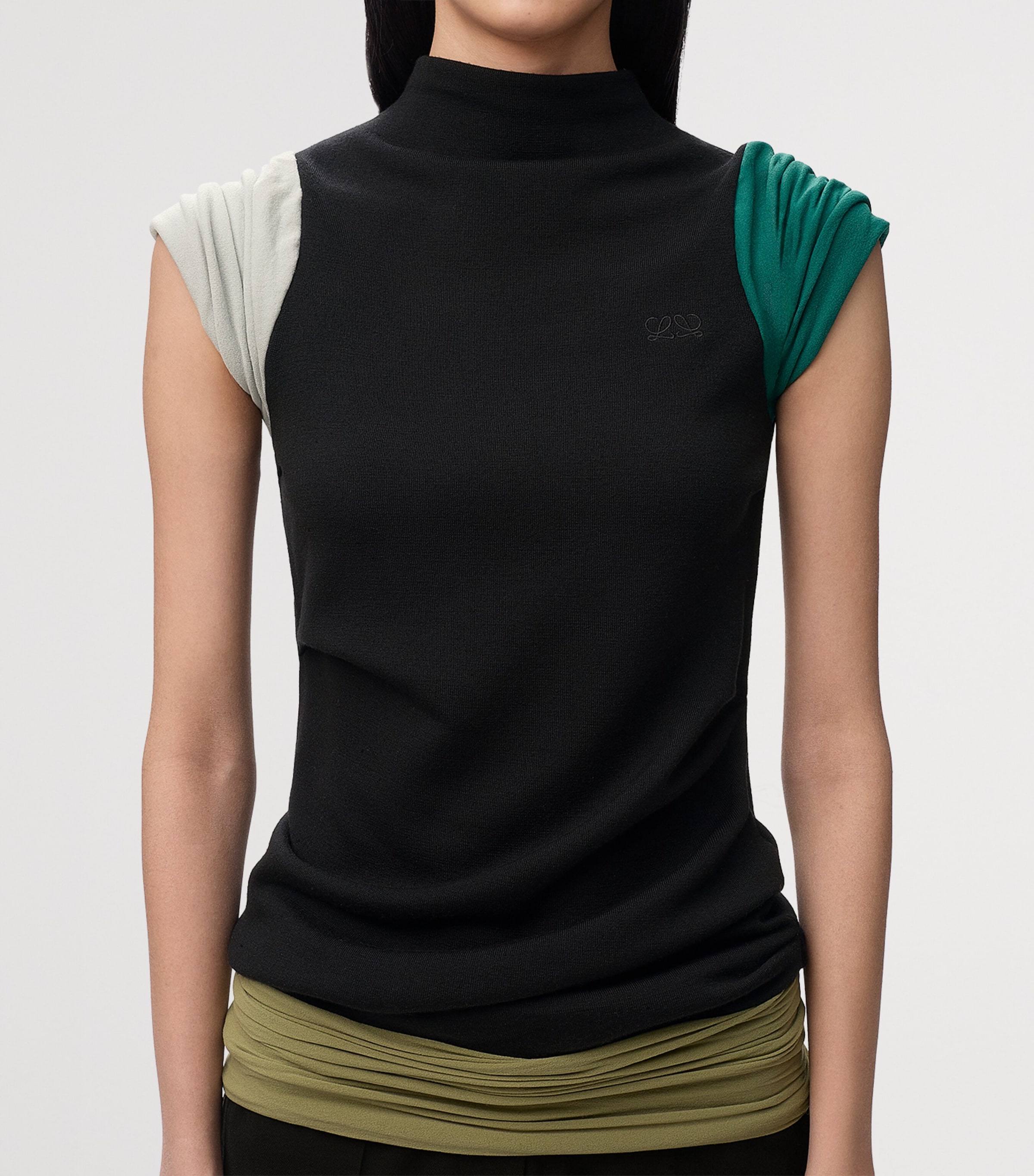 LOEWE Womens Ruche-Detail High-Neck Top Black/multicolor Image 5