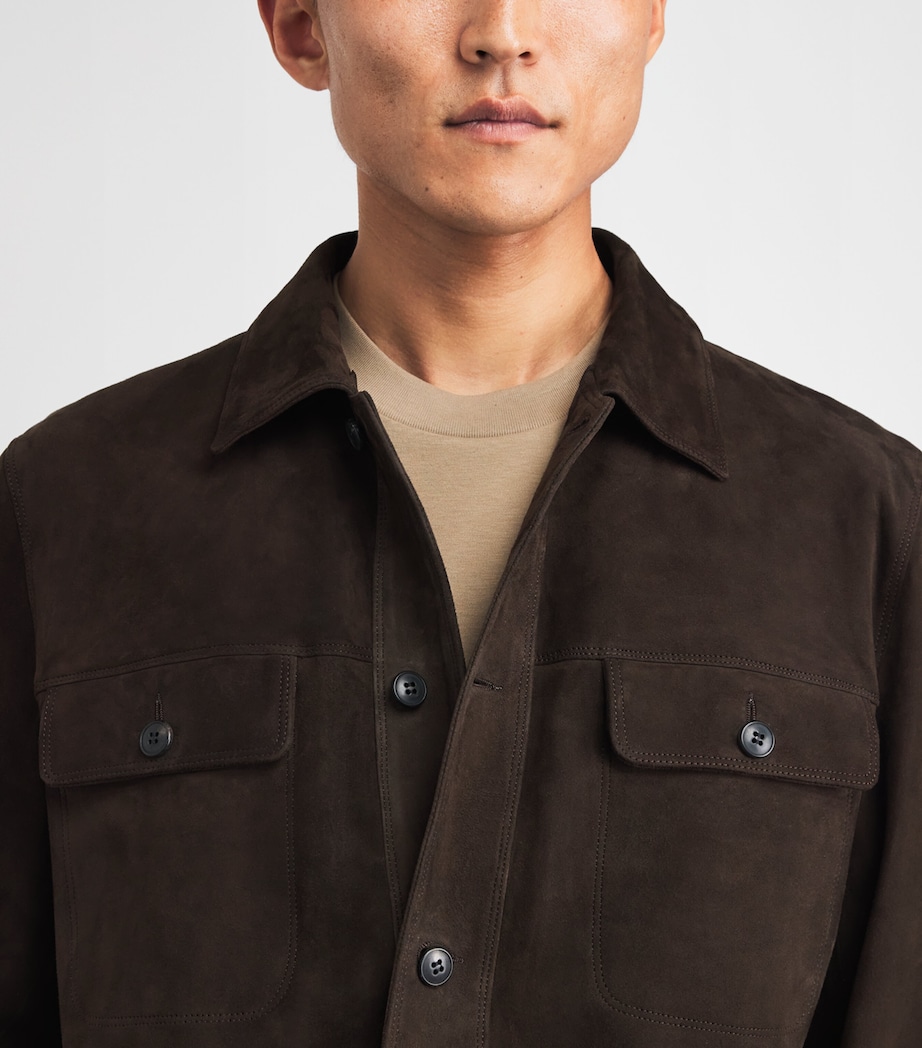 Sunspel Mens Suede Overshirt Dark Brown Image 3