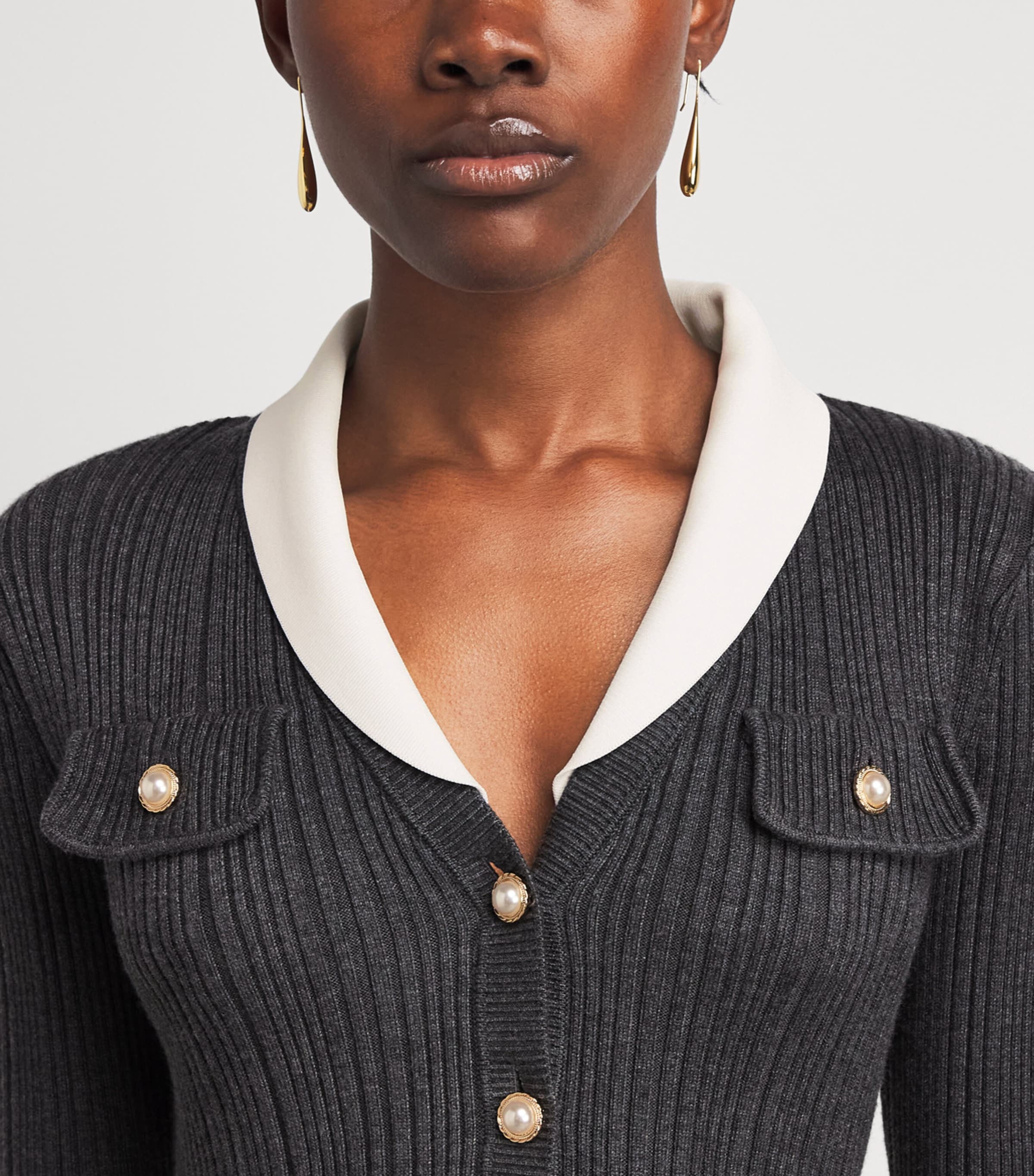 Self-Portrait Knit Twill Midi Dress Grey Image 3