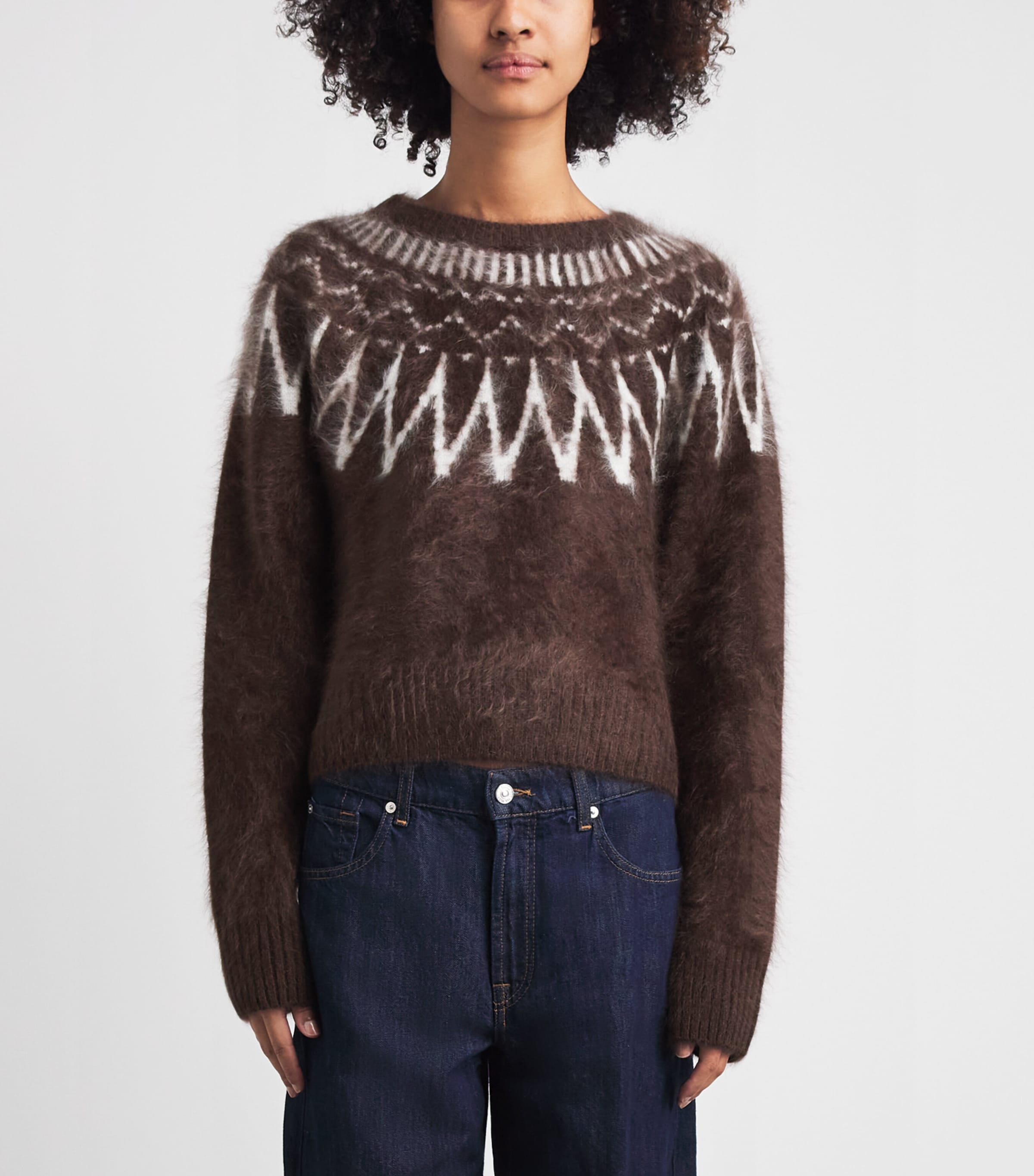 Soft Goat Womens Brushed Cashmere Fair Isle Sweater Mocha Image 4