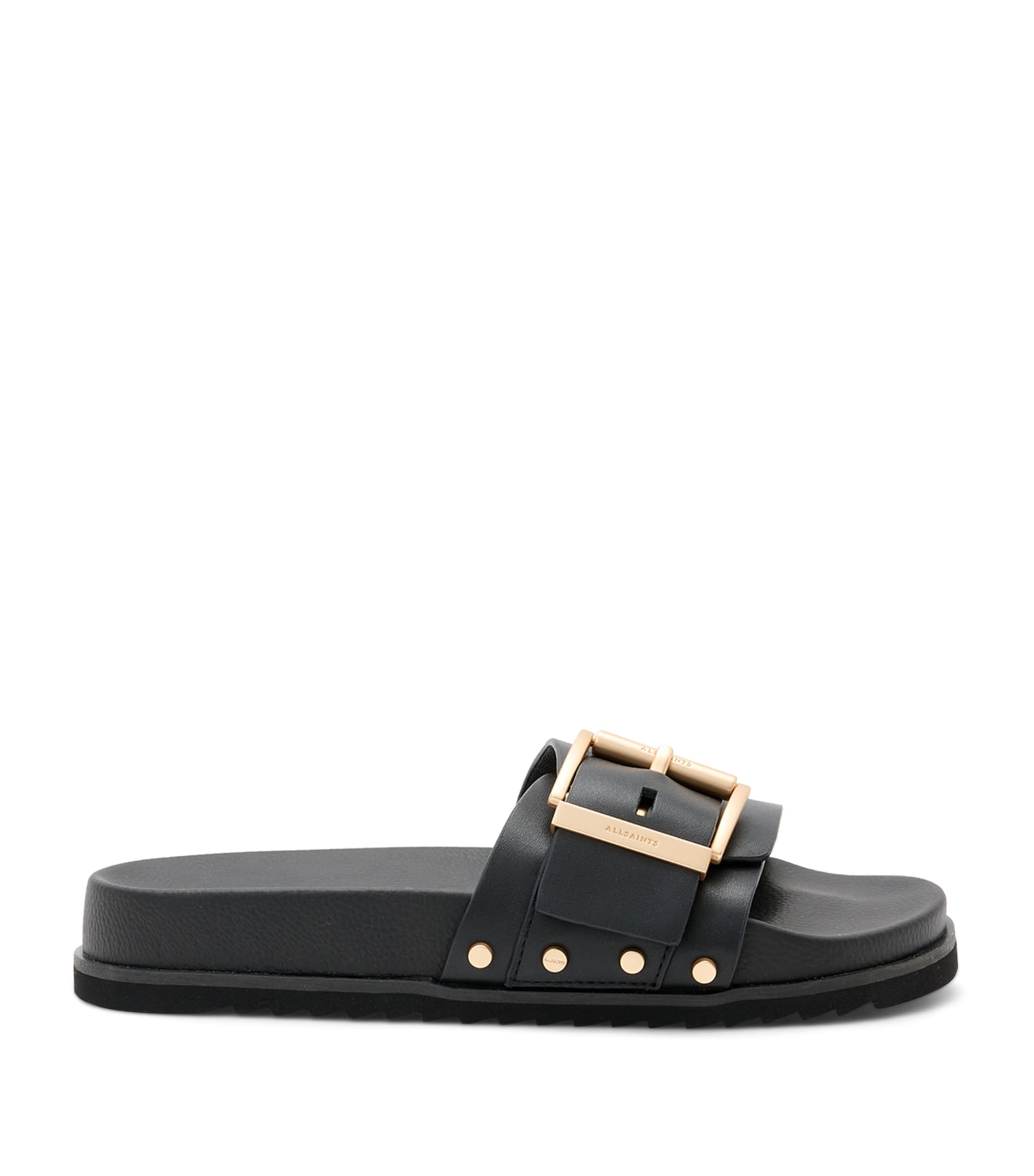 Allsaints Leather Ellie Stud Slides In Black
