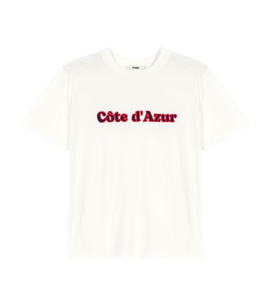 Maje Womens Cotton Embroidered T-Shirt White Image 1
