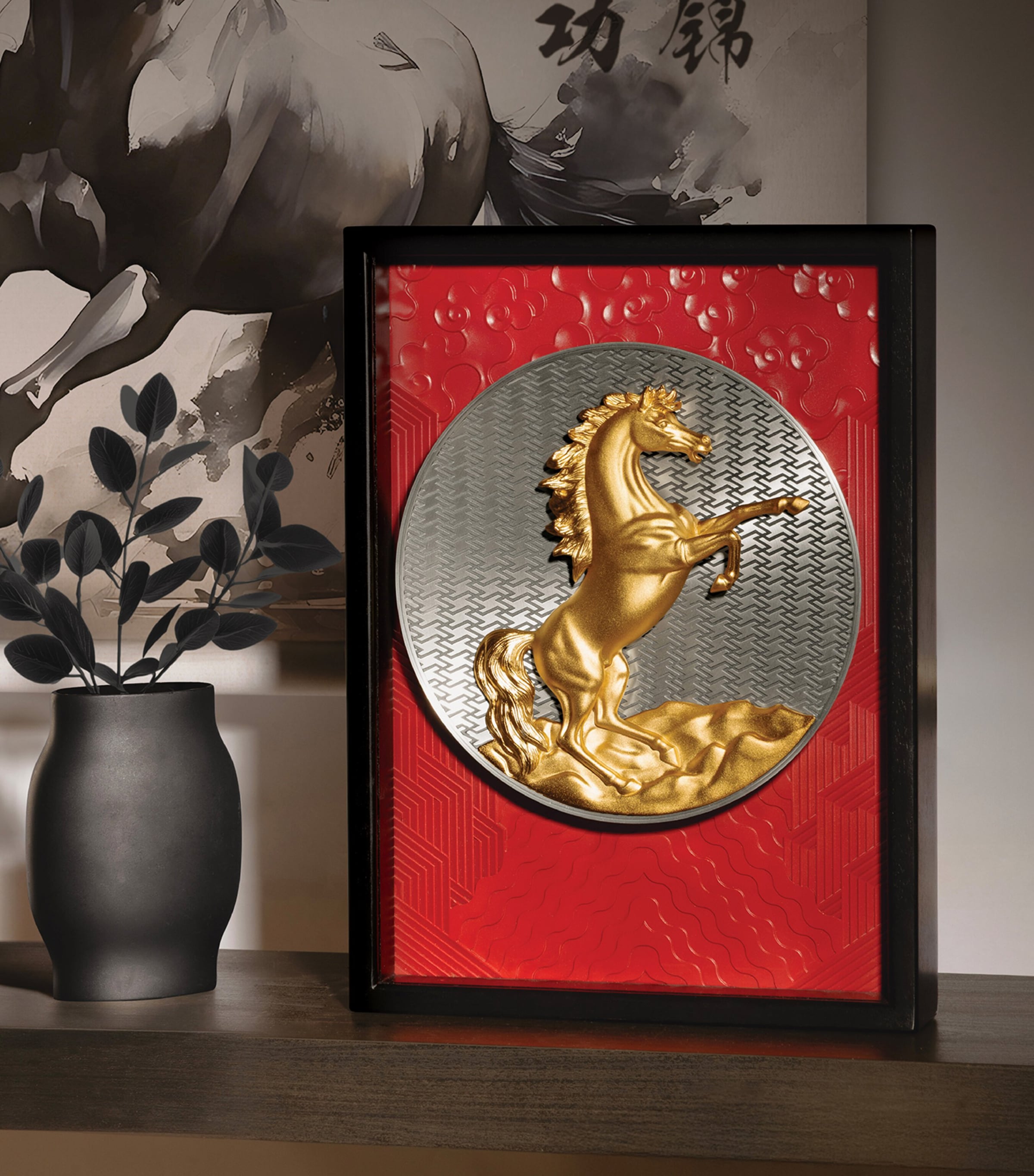 24kt Gilt Pewter Horse Plaque GOLD/RED Image 2