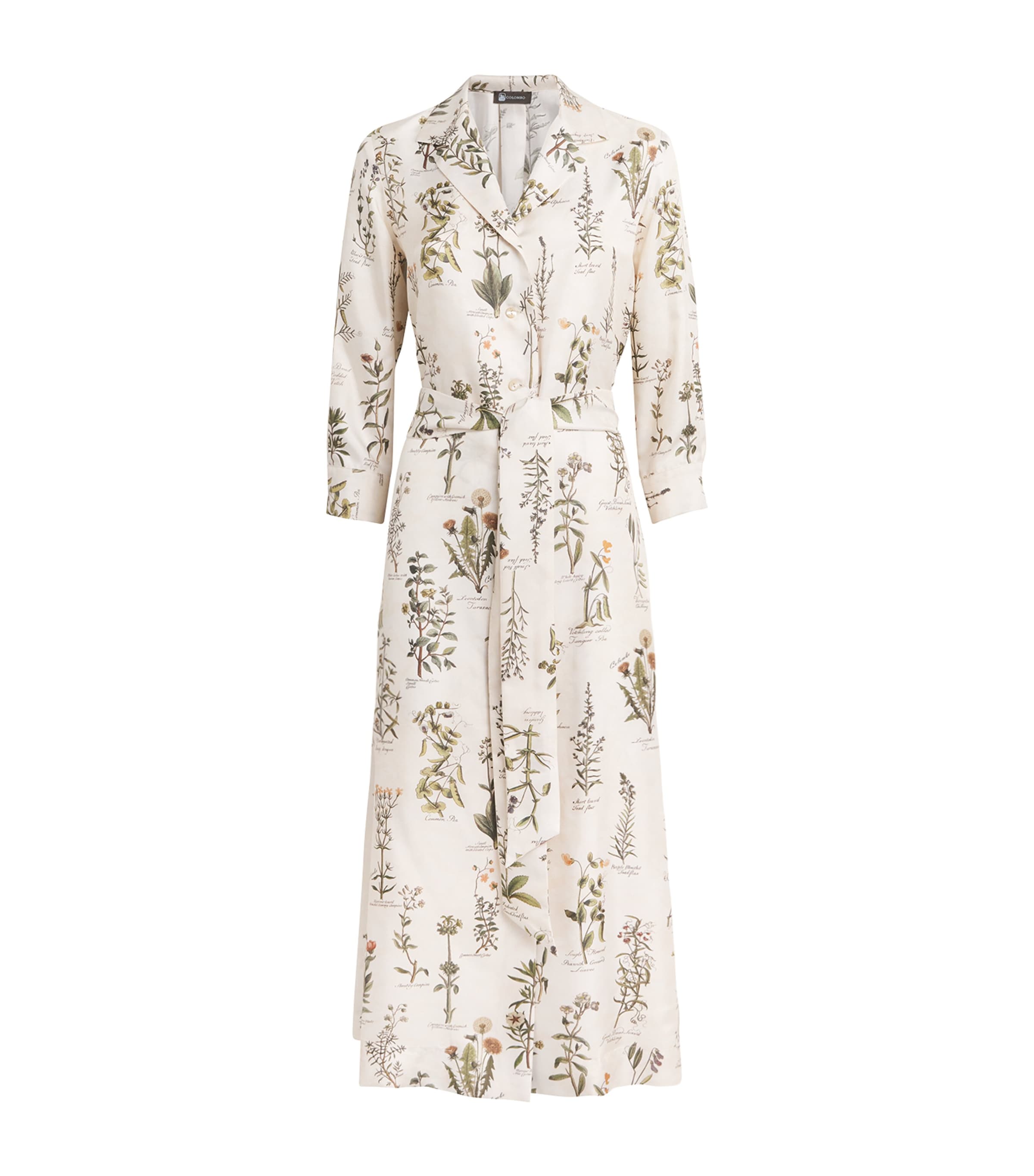 Colombo Womens Silk Floral Print Midi Shirt Dress Herbs Print Col.sand Image 1