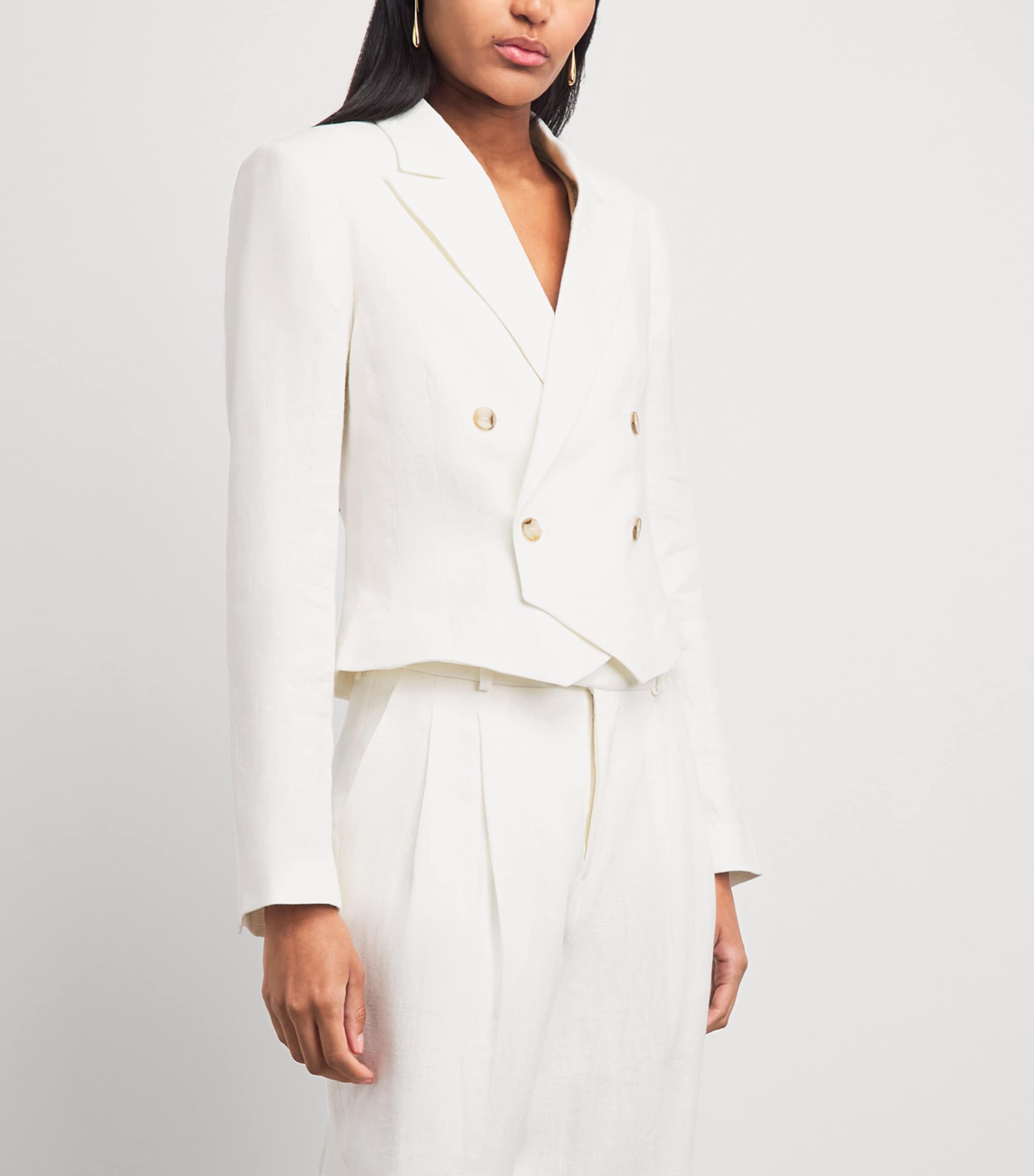 With Nothing Underneath Womens Linen Belgravia Cropped Blazer Ivory Image 4