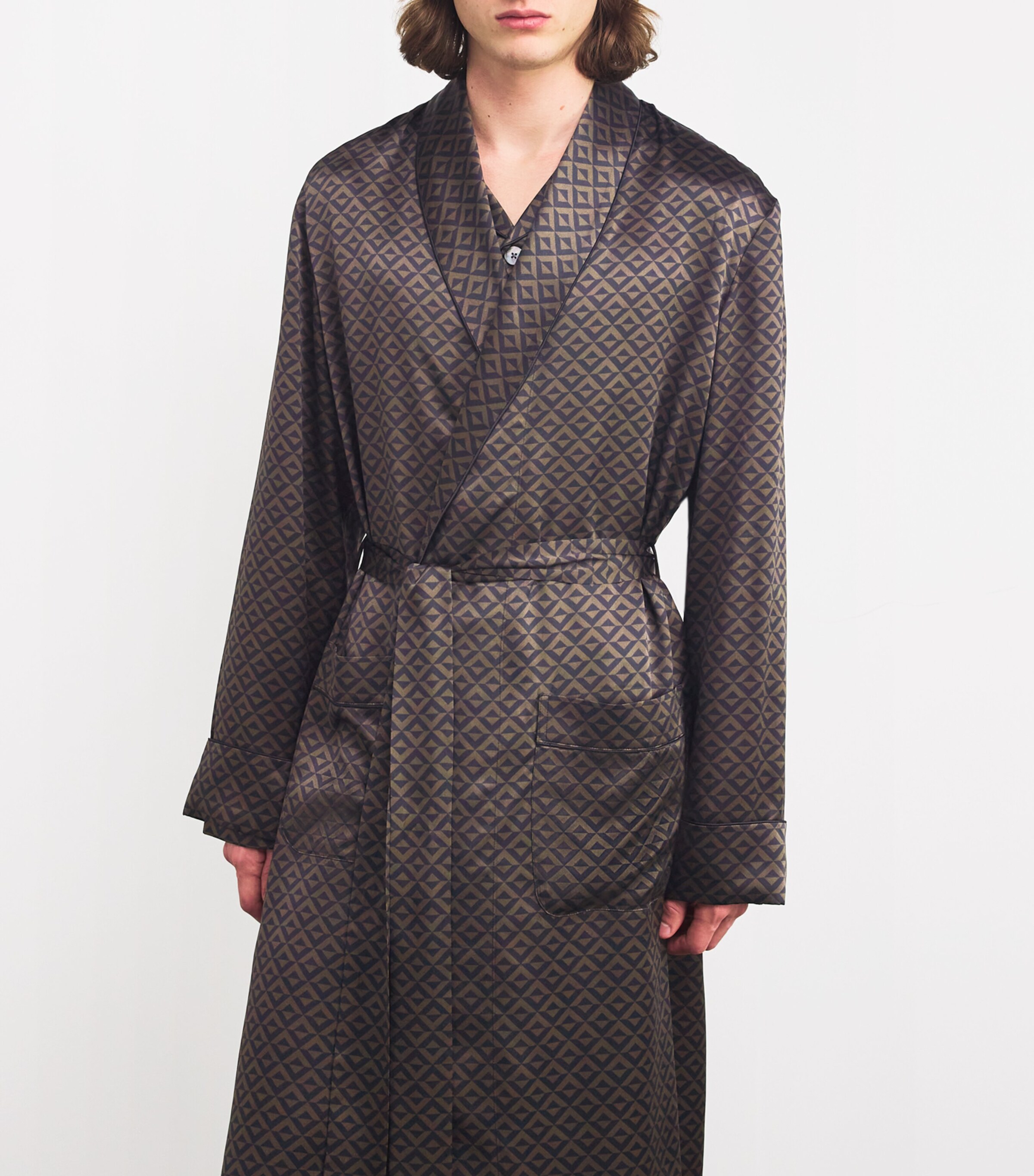Silk Geometric Print Robe BLACK Image 6