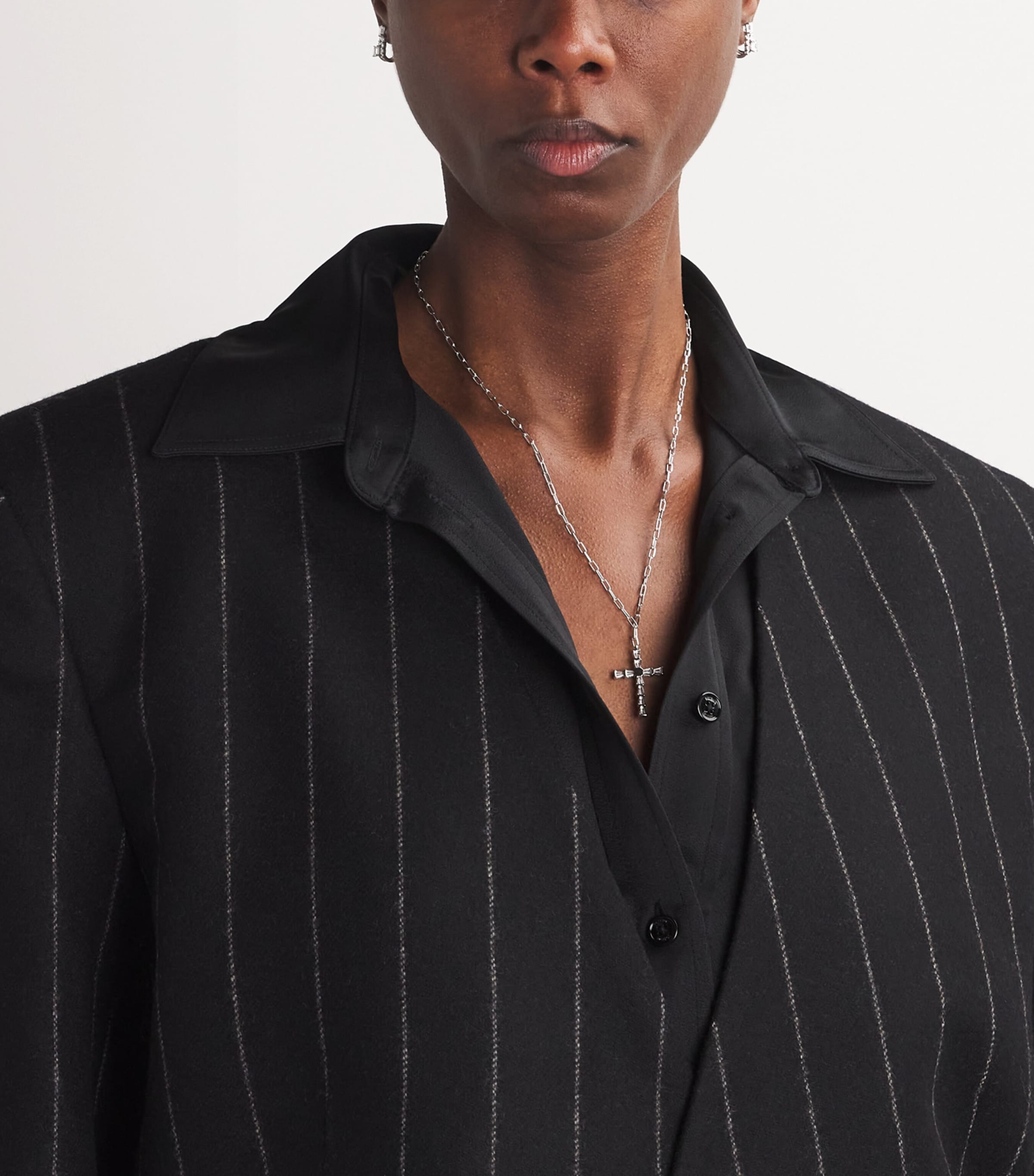 White Gold and Diamond Double Stick Stud Earrings WHITE GOLD Image 5