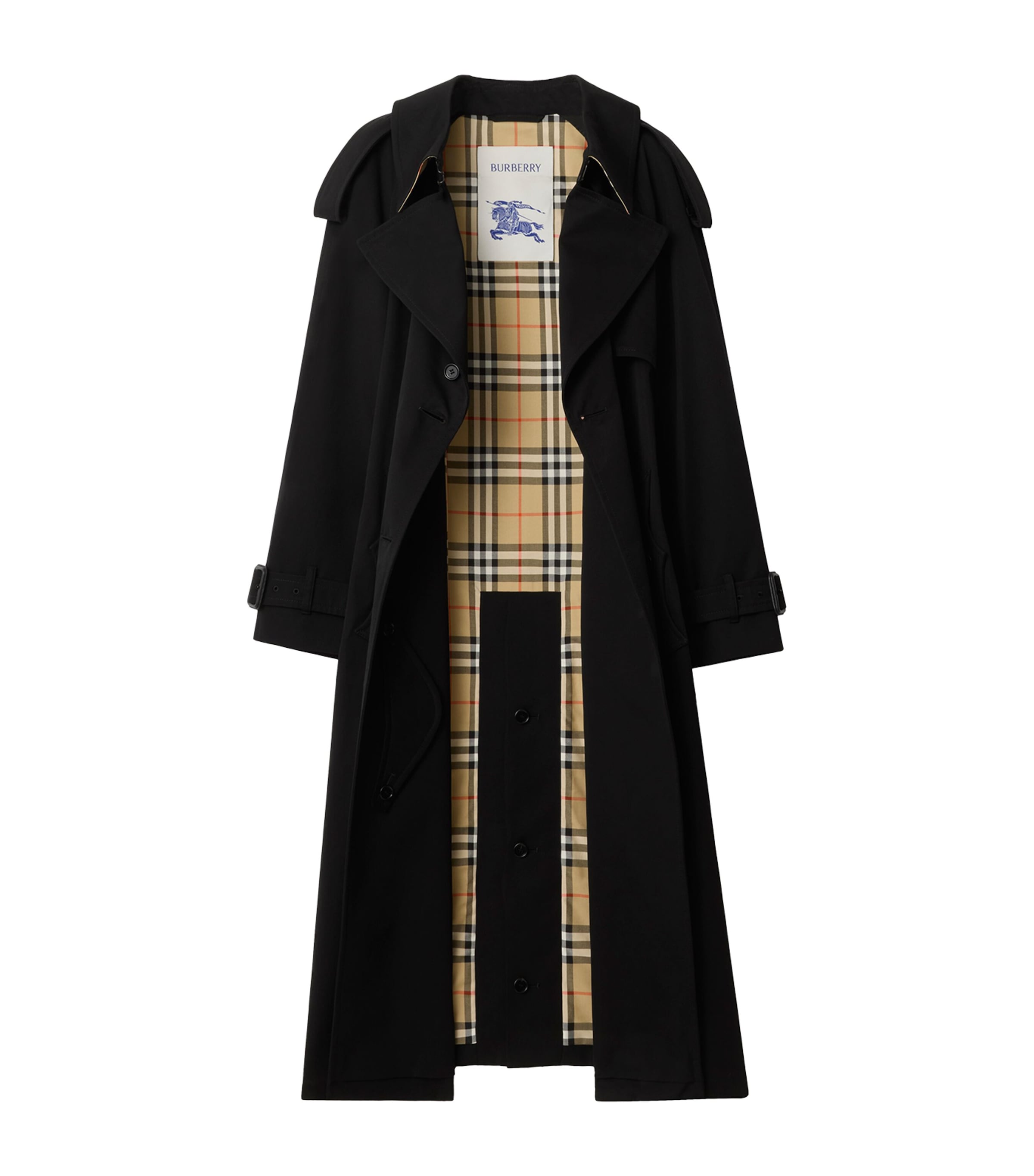 Burberry Black Long Gabardine Fitzrovia Trench Coat | Harrods AE