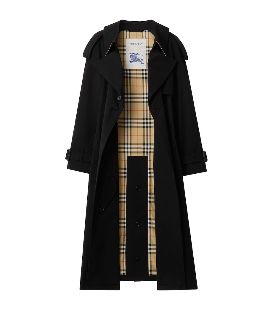 Burberry Womens Long Gabardine Fitzrovia Trench Coat Black Image 3