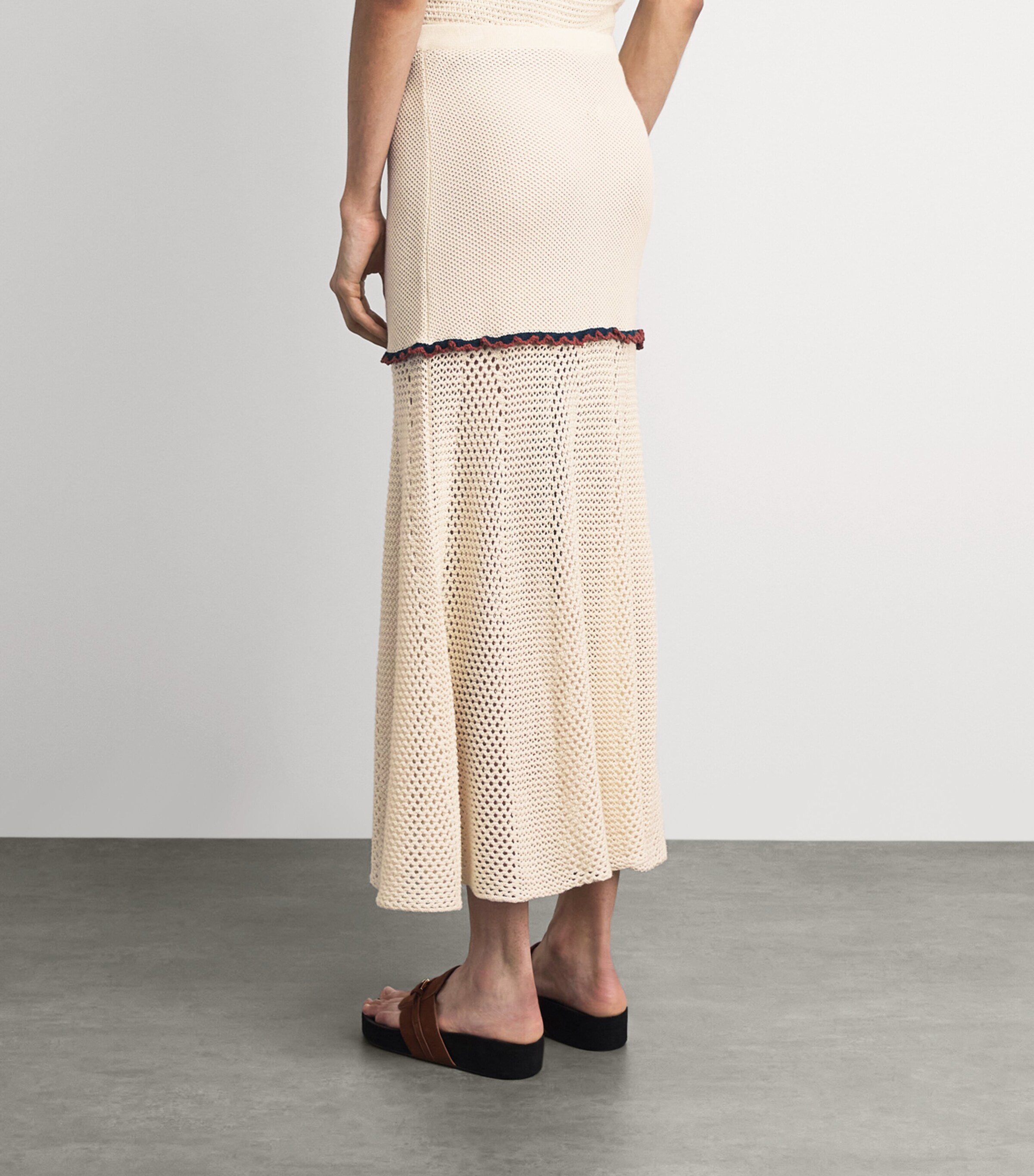 ESCVDO Womens Crochet Mural Maxi Skirt Ivory Cobolt Brown Image 5