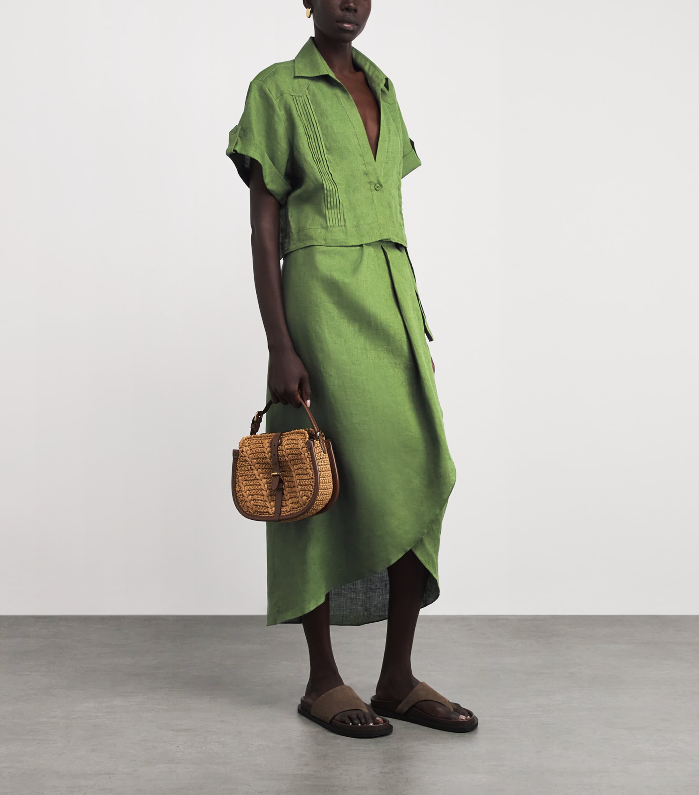 Johanna Ortiz Womens Linen Safari Midi Skirt Green Image 2