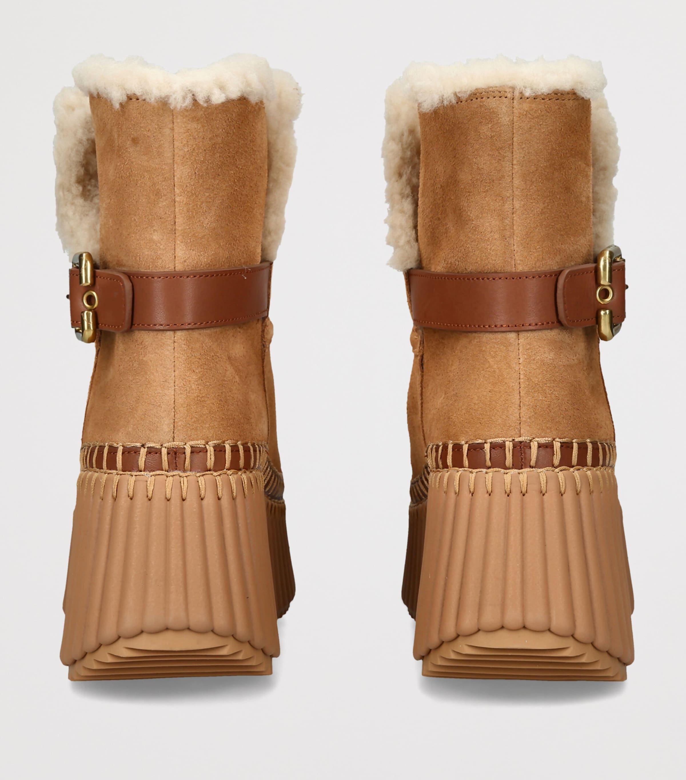Chloé Suede-Shearling Nama Ankle Boots 80 Mid Brown Image 3