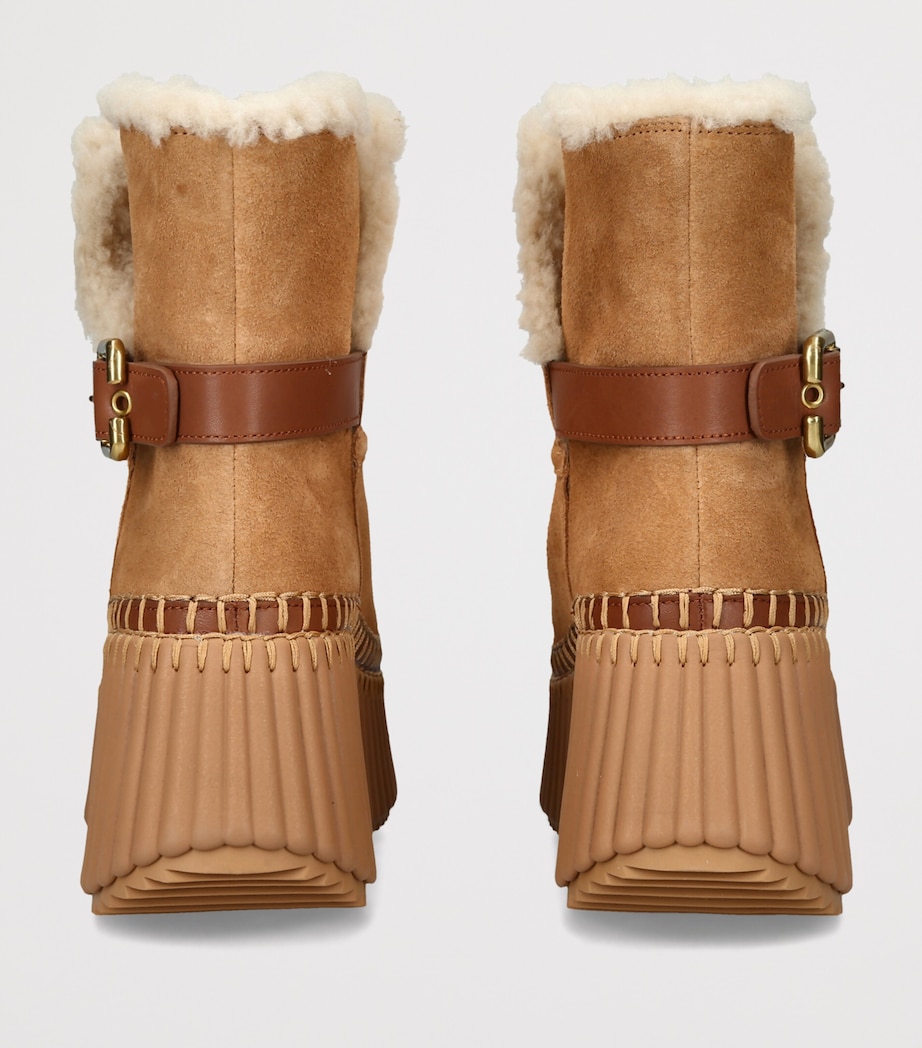 Chloé Suede-Shearling Nama Ankle Boots 80 Mid Brown Image 3