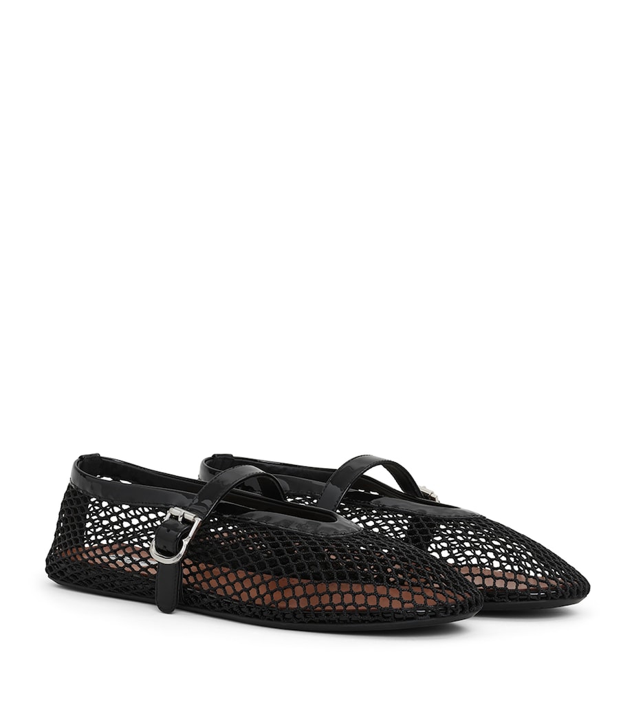 Alaïa Patent Leather-Trim Fishnet Ballet Flats Noir Image 2