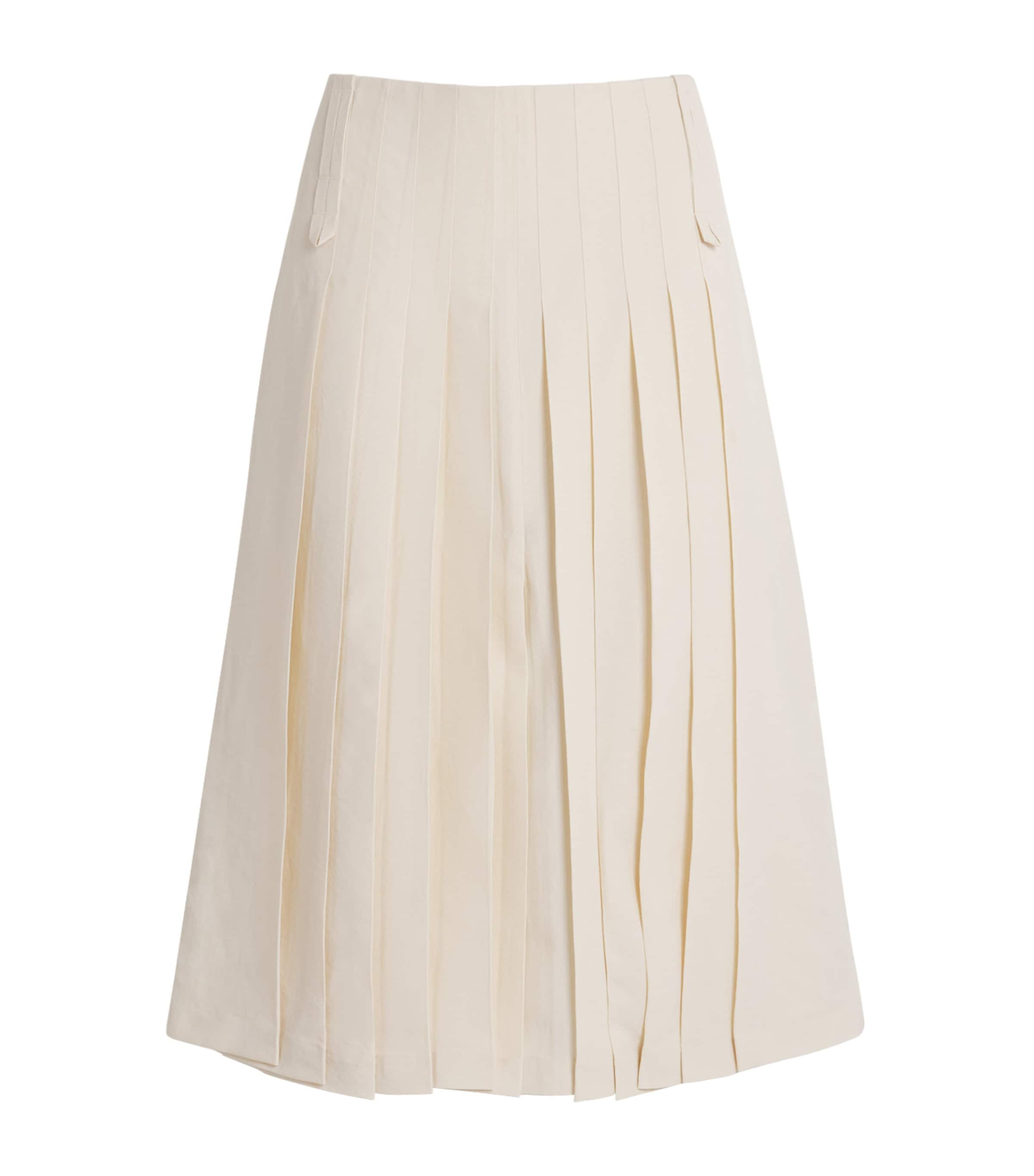 Tory Burch Womens Pleated Midi Skirt Cream Image 1