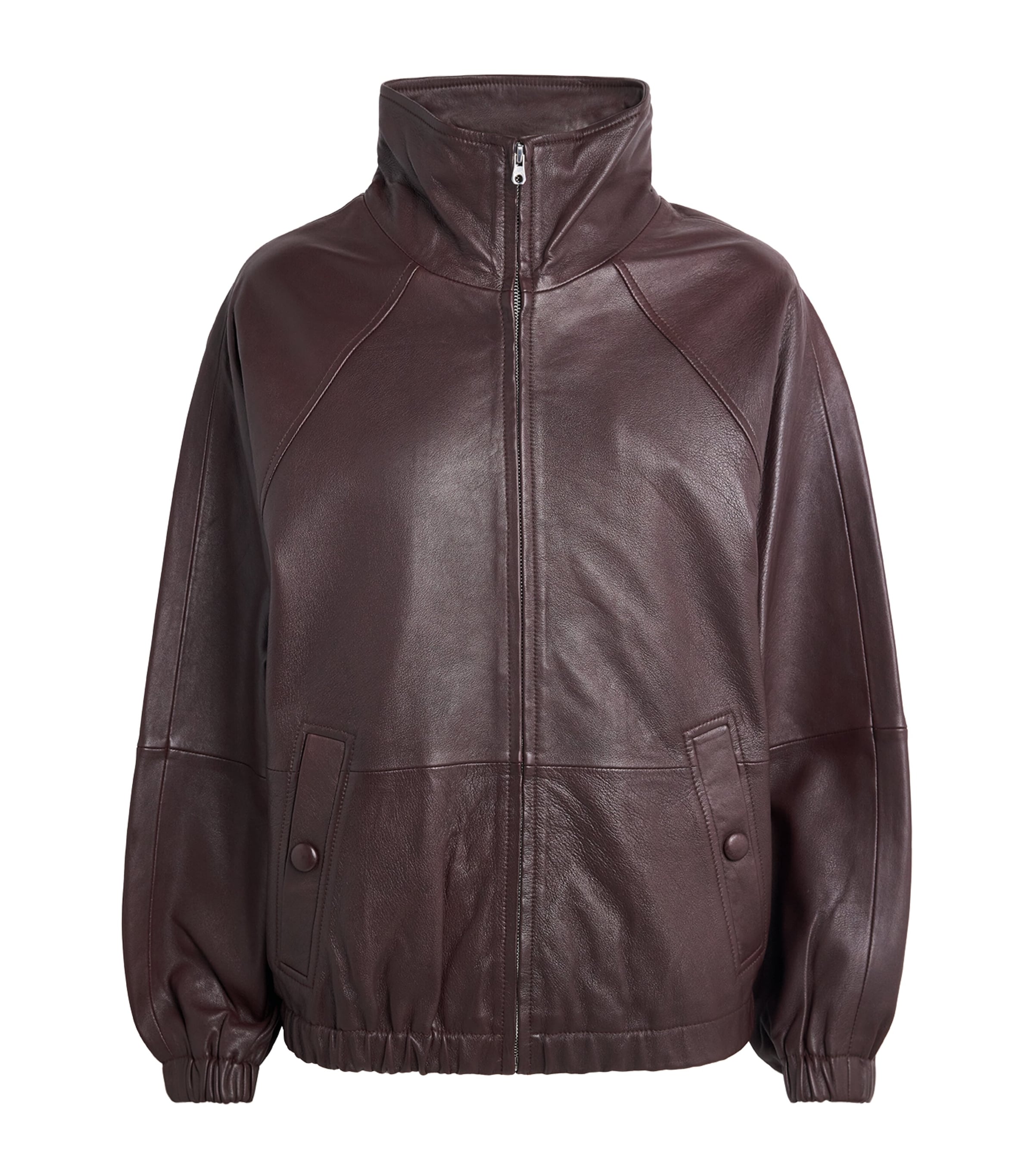 Raglan-Sleeve Leather Jacket BROWN Image 1
